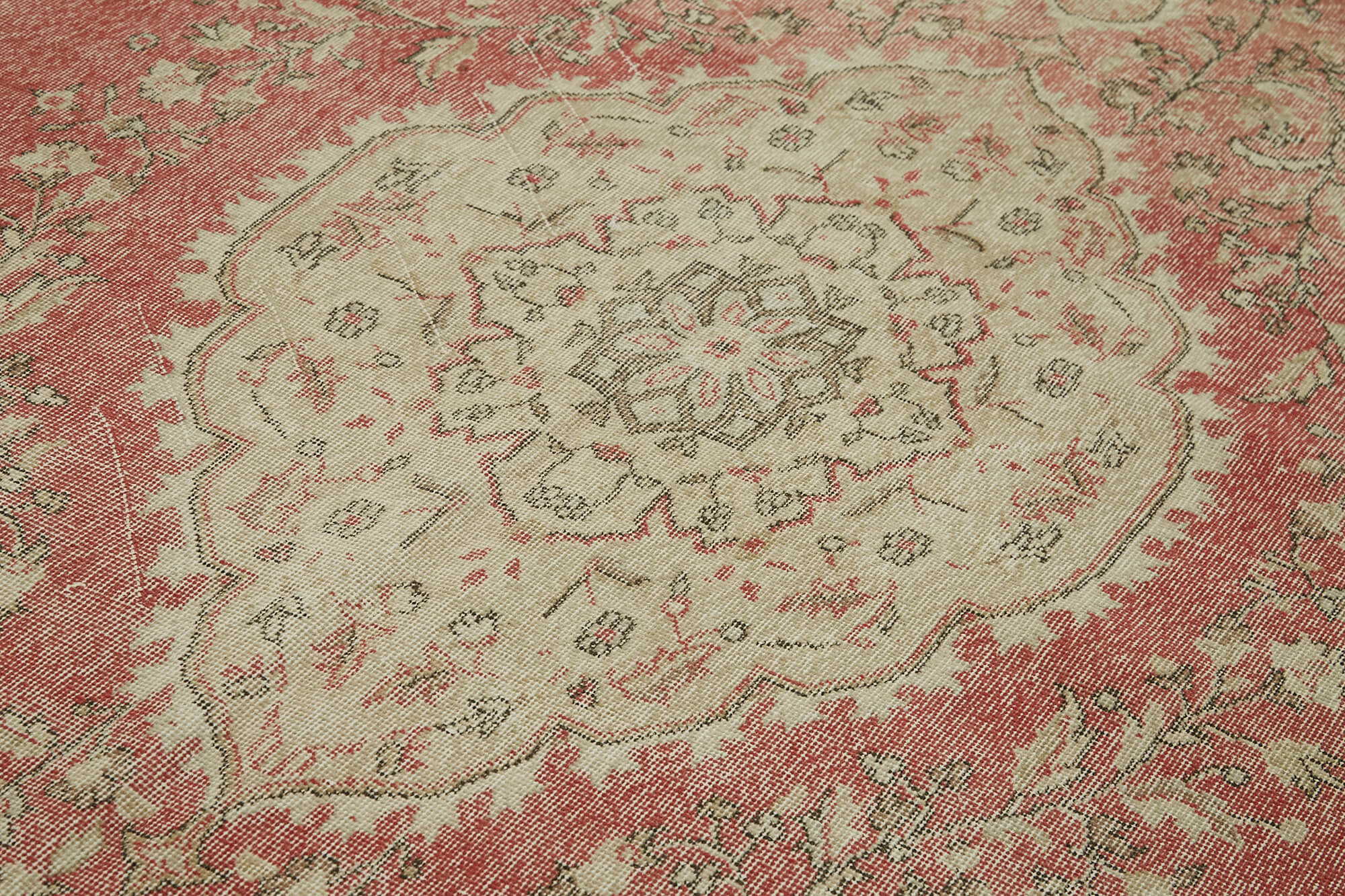 Handmade Area Rug | Vintage Cotton Rug 6'6"x10'8" – Beige Wool Carpet Classic Style