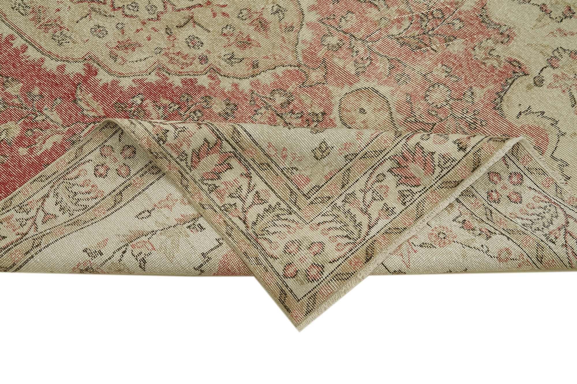 Handmade Area Rug | Vintage Cotton Rug 6'6"x10'8" – Beige Wool Carpet Classic Style