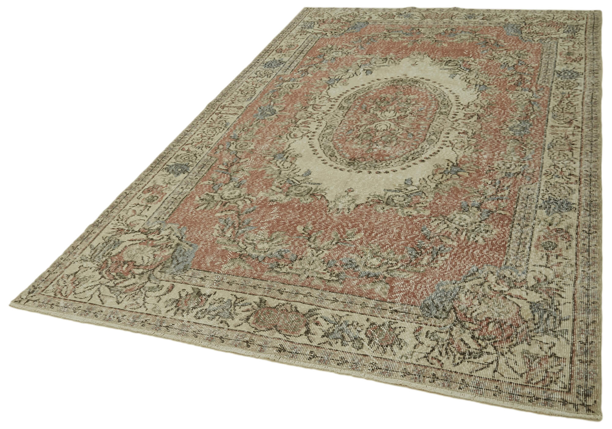 Vintage Cotton Wool Rug – Handmade Area Rug 5'9'' x 9'7'' Beige Vintage Carpet