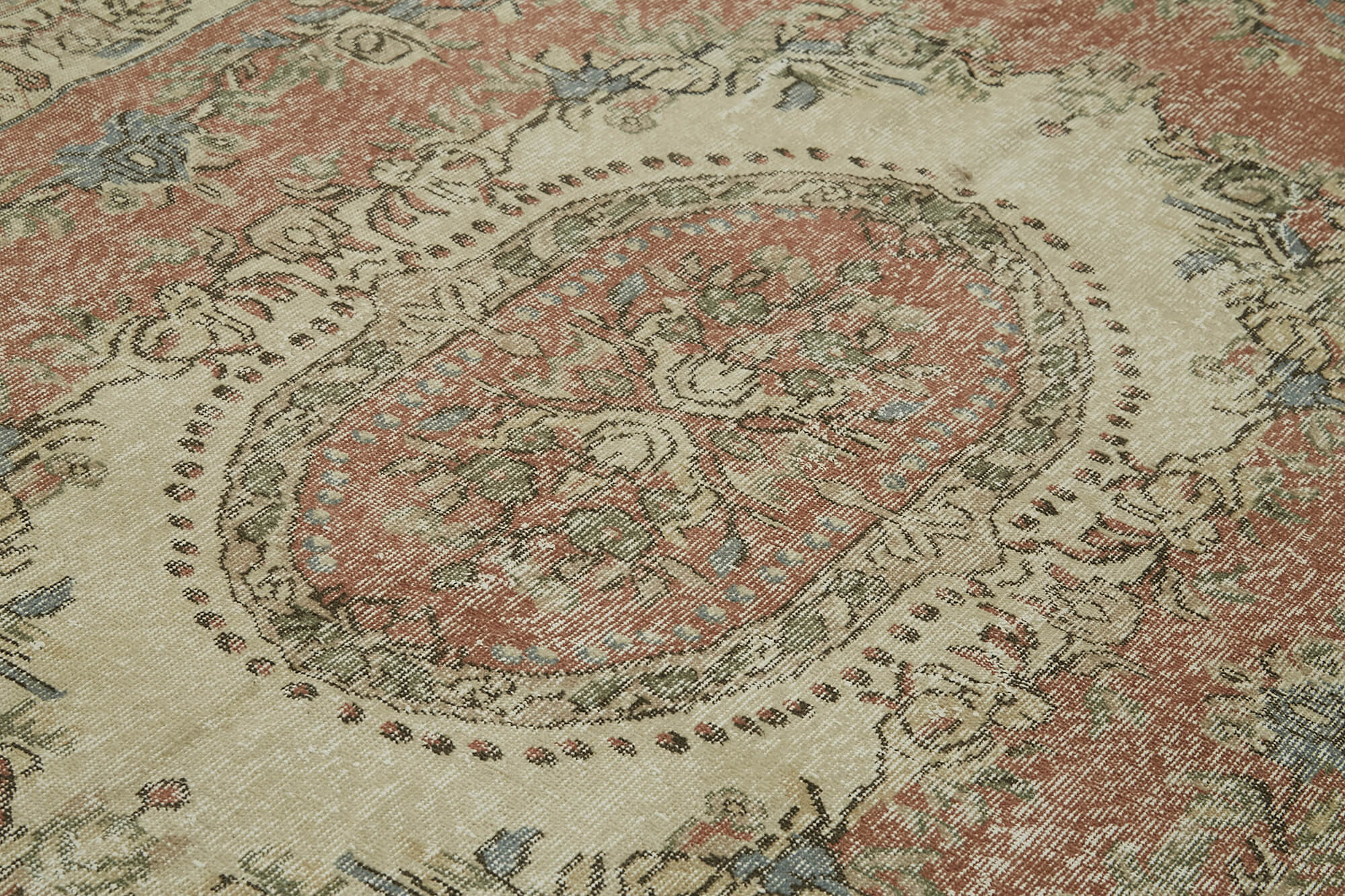 Vintage Cotton Wool Rug – Handmade Area Rug 5'9'' x 9'7'' Beige Vintage Carpet