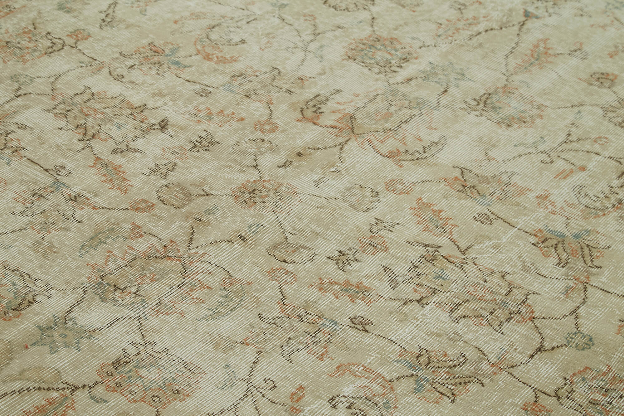Vintage Handmade Area Rug - Hand Woven Rug 6x10, Beige Wool Carpet