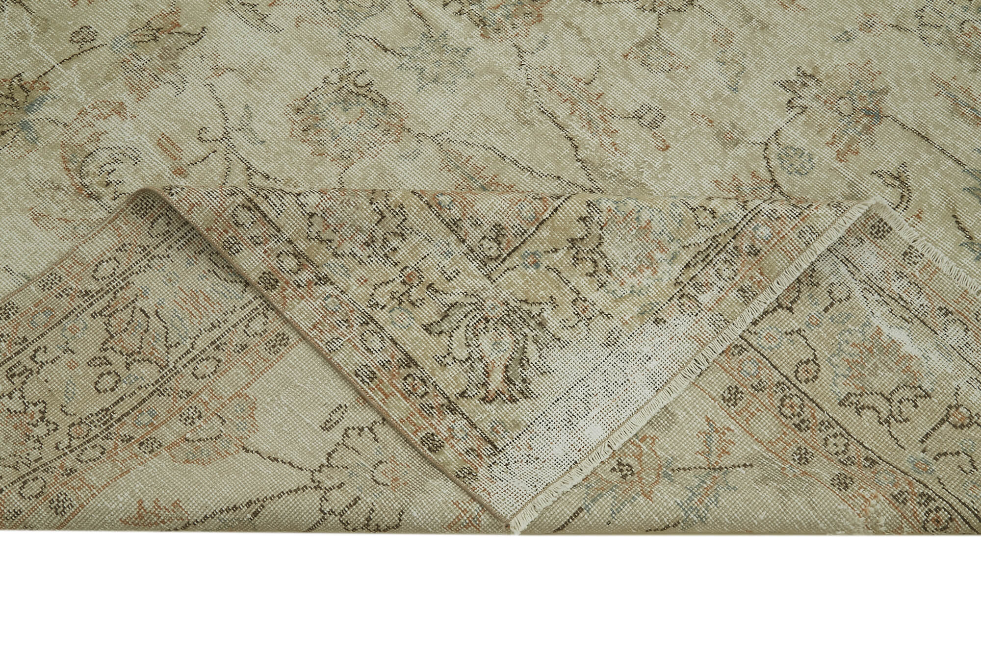 Vintage Handmade Area Rug - Hand Woven Rug 6x10, Beige Wool Carpet