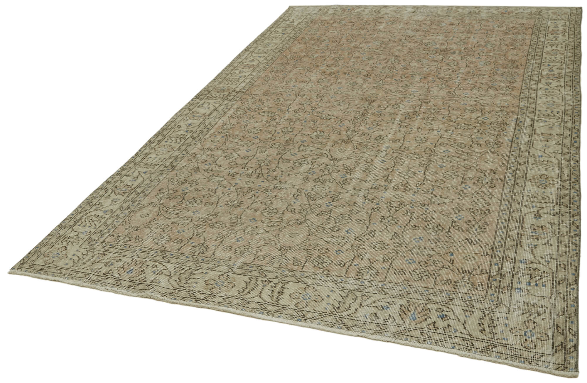 Handmade Vintage Area Rug – Beige Wool Rug, Turkish Cotton Carpet 6'4''x10'2''