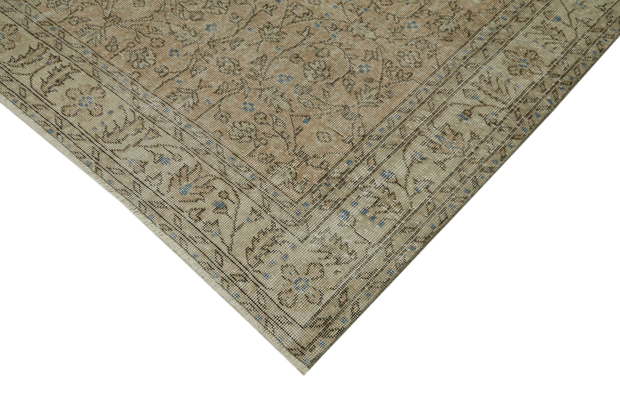Handmade Vintage Area Rug – Beige Wool Rug, Turkish Cotton Carpet 6'4''x10'2''