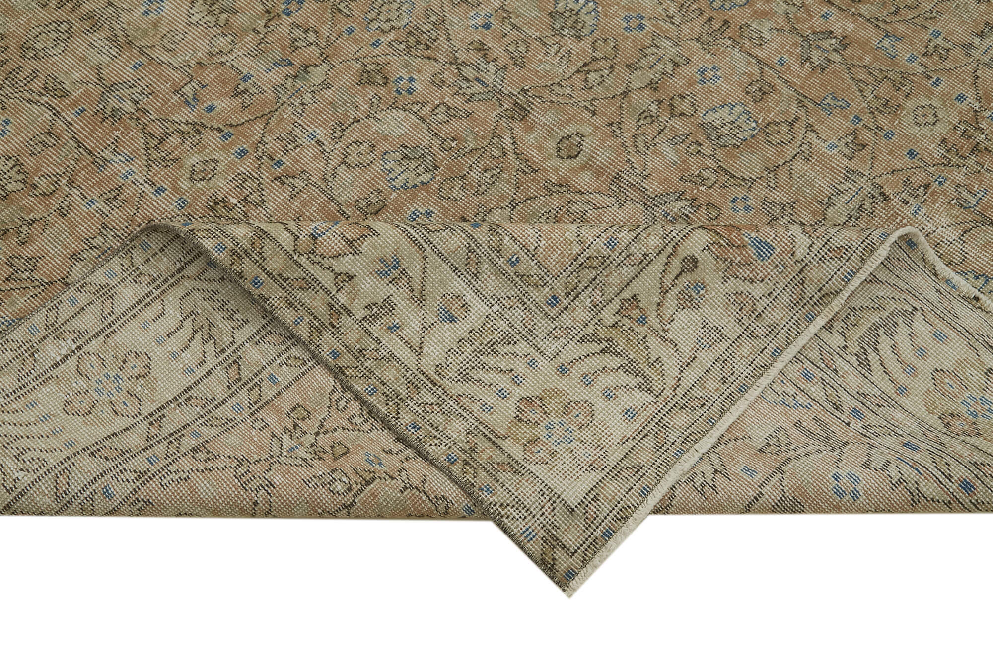 Handmade Vintage Area Rug – Beige Wool Rug, Turkish Cotton Carpet 6'4''x10'2''