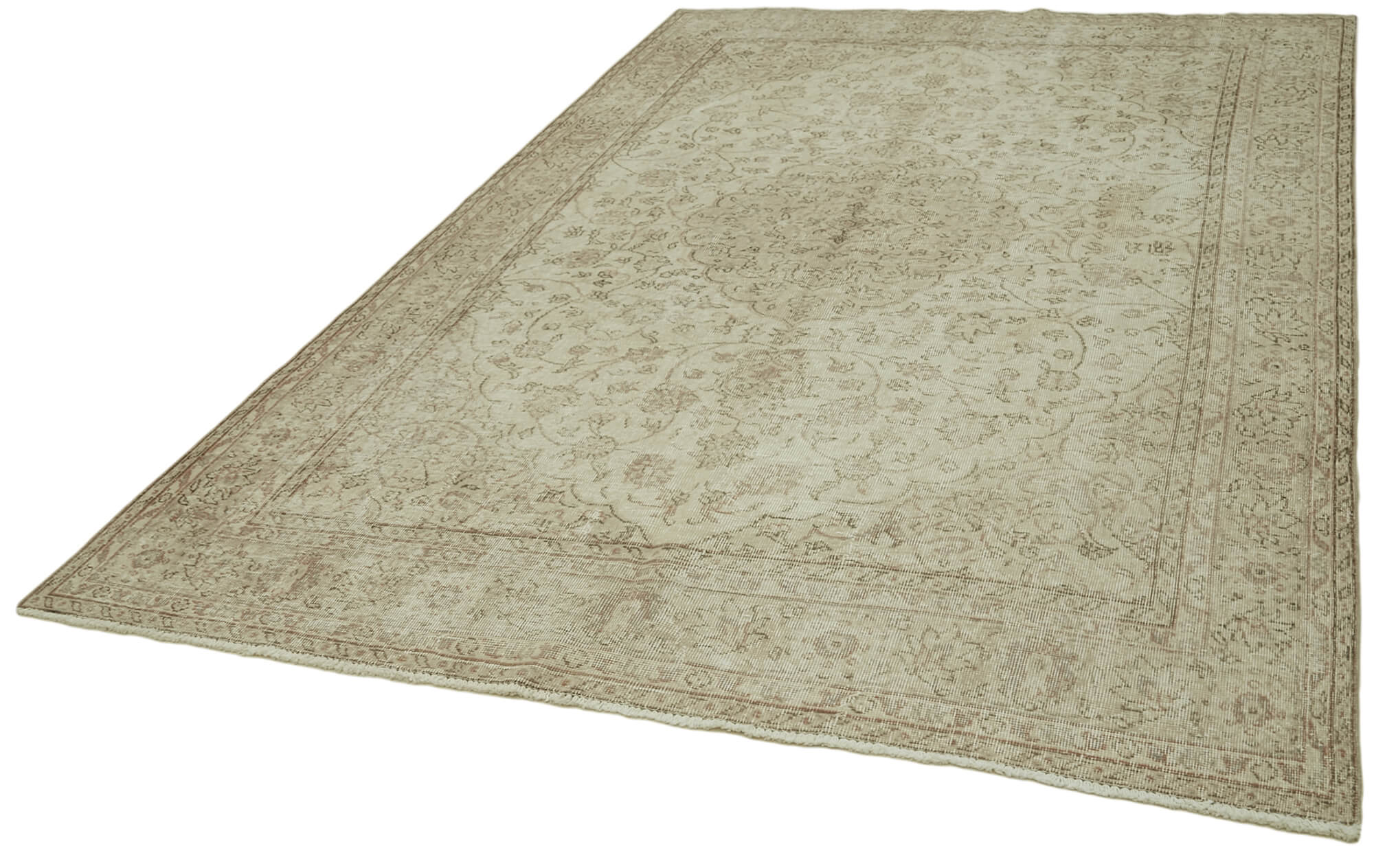 Handmade Wool Area Rug – Vintage Cotton Rug 6x10 | Beige Turkish Wool Carpet