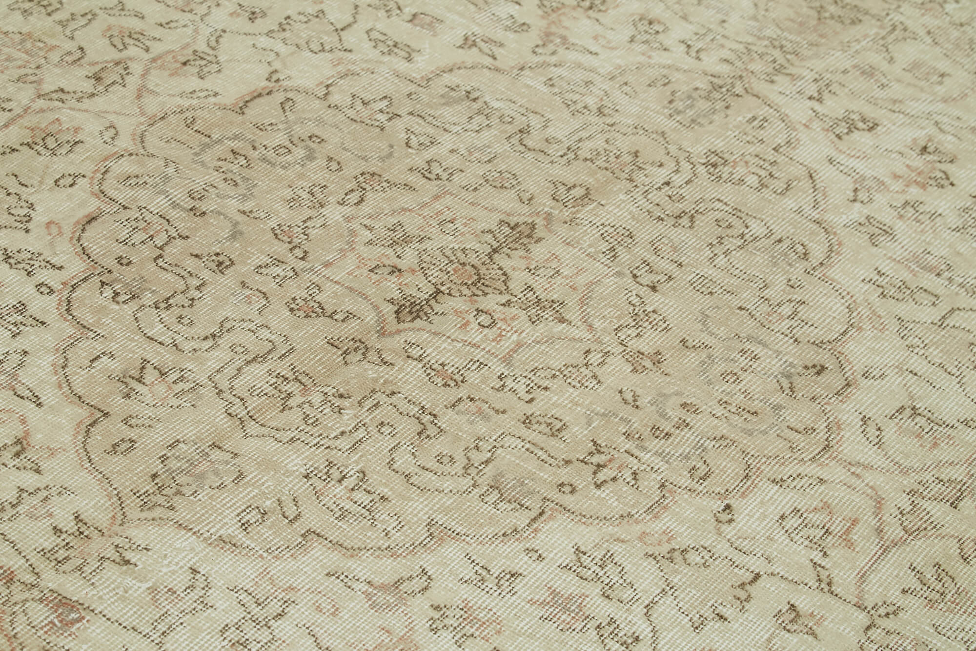 Handmade Wool Area Rug – Vintage Cotton Rug 6x10 | Beige Turkish Wool Carpet