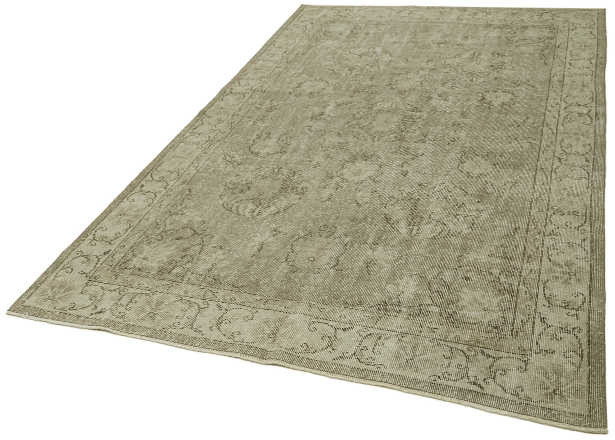 Handmade Vintage Area Rug – Beige Wool Carpet | Durable Cotton Weave 5'5''x9'0''