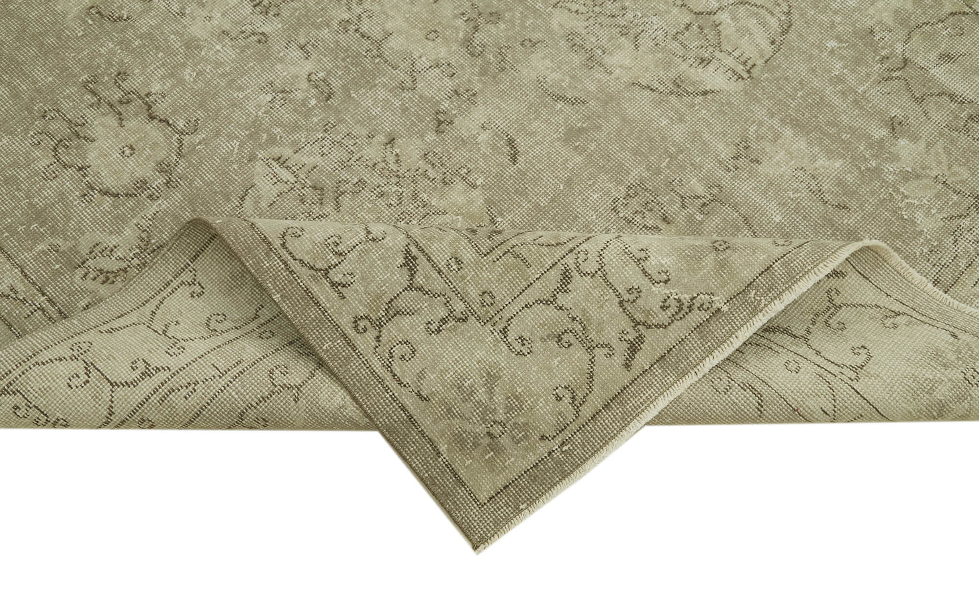 Handmade Vintage Area Rug – Beige Wool Carpet | Durable Cotton Weave 5'5''x9'0''