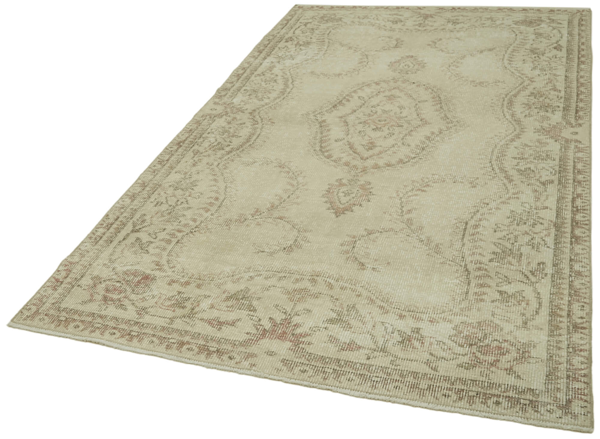 Vintage Wool Area Rug – Handmade Cotton Rug, Beige Vintage Carpet 4'4''x8'9''