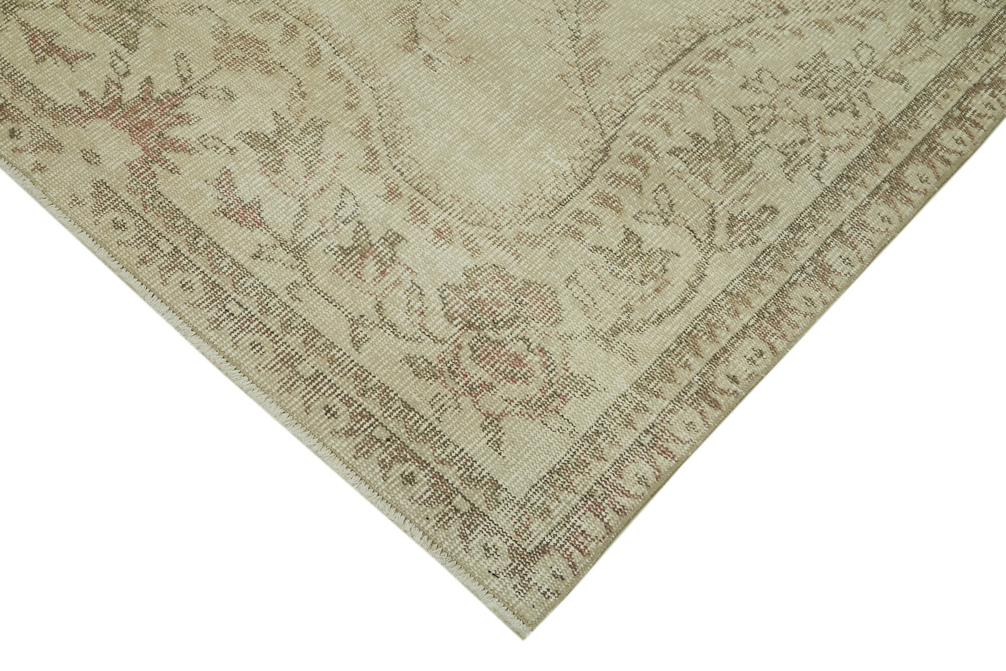 Vintage Wool Area Rug – Handmade Cotton Rug, Beige Vintage Carpet 4'4''x8'9''