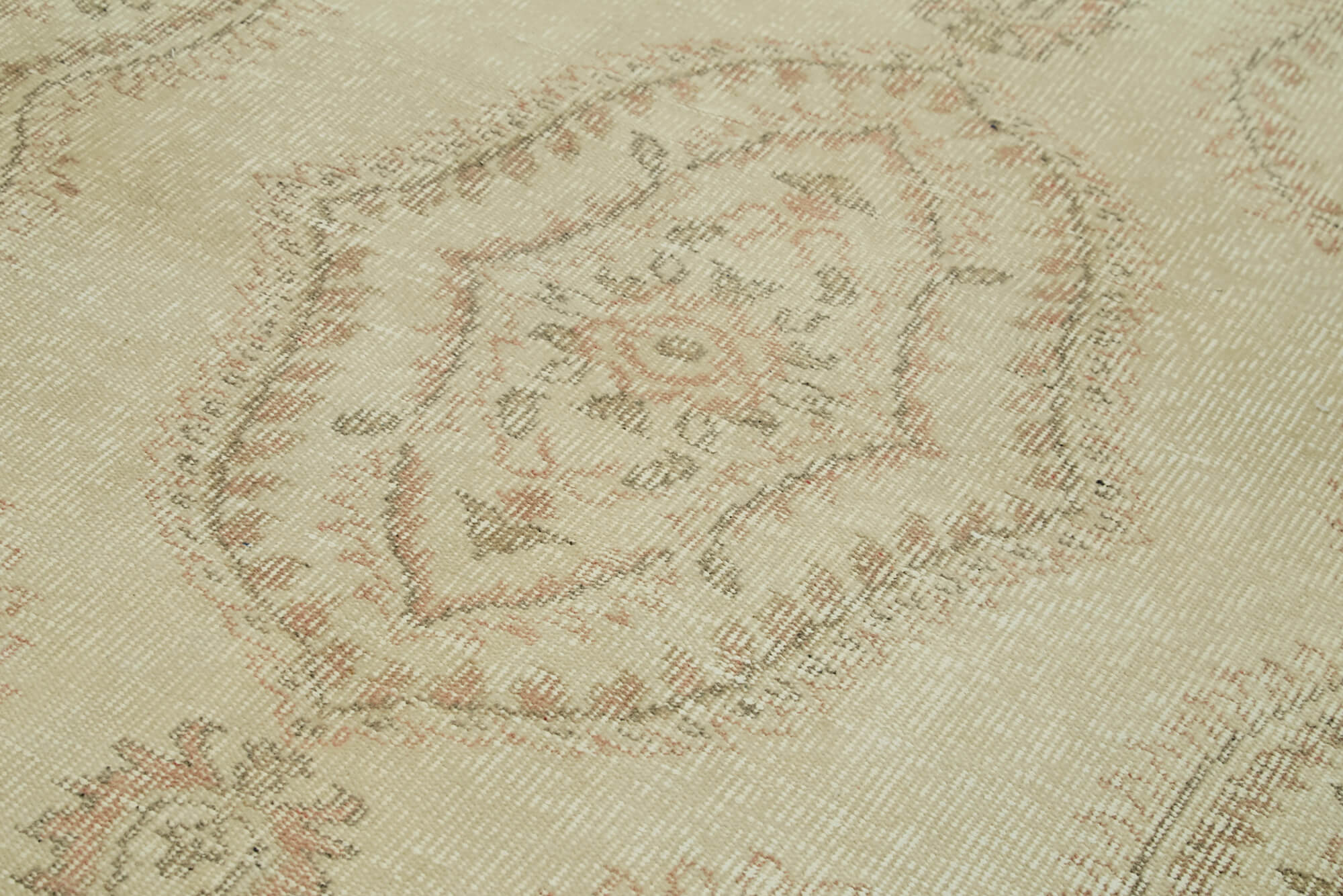 Vintage Wool Area Rug – Handmade Cotton Rug, Beige Vintage Carpet 4'4''x8'9''