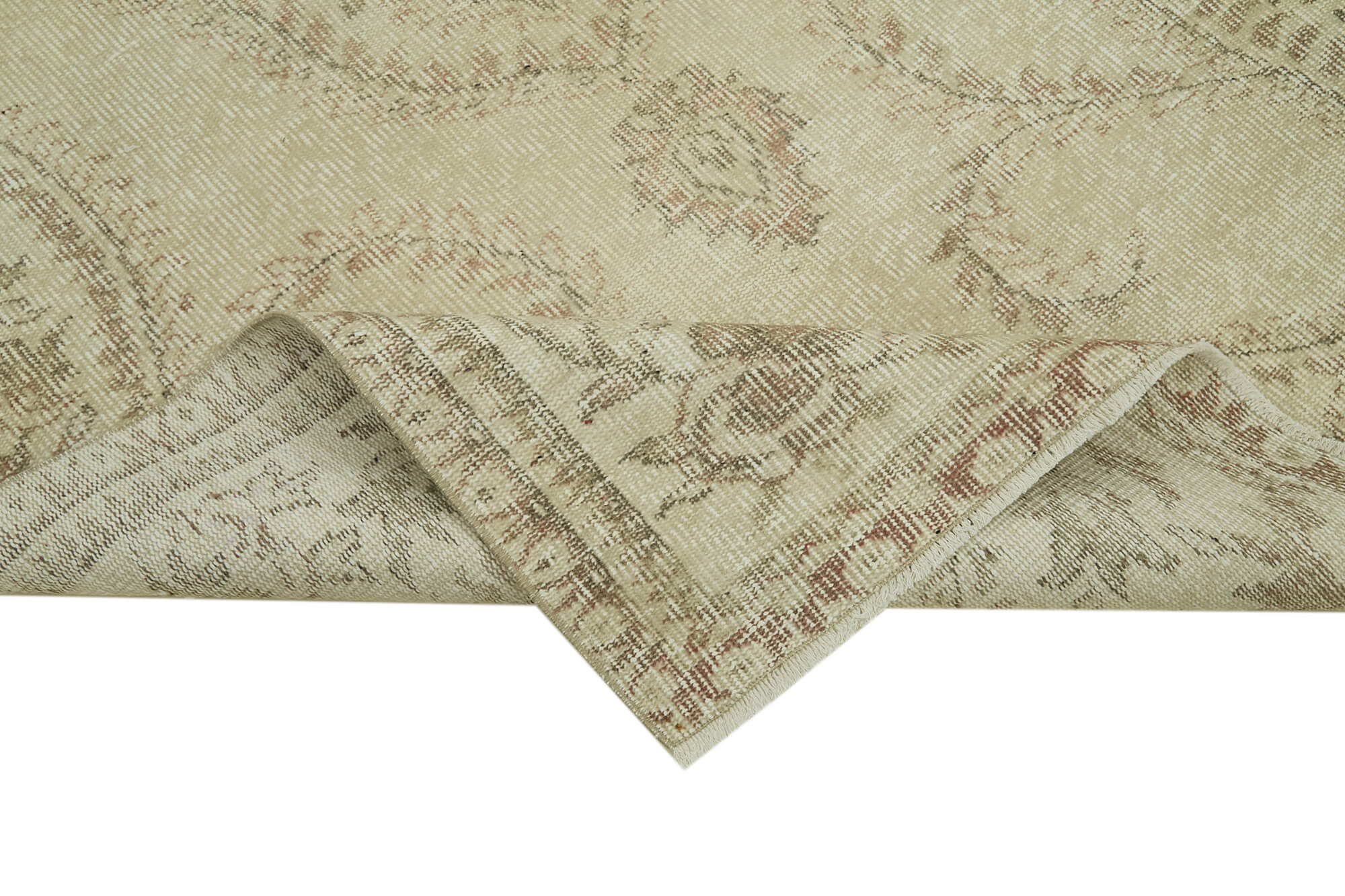 Vintage Wool Area Rug – Handmade Cotton Rug, Beige Vintage Carpet 4'4''x8'9''