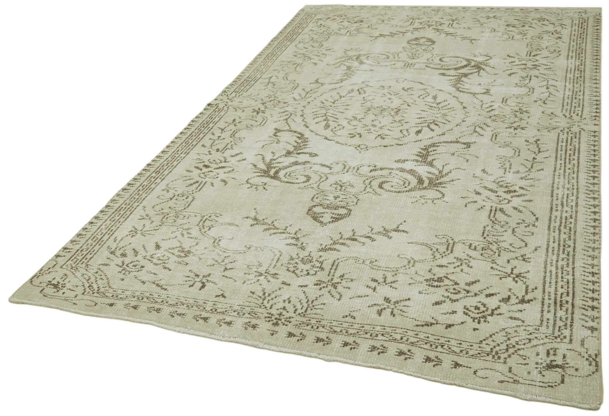 Handmade Wool Area Rug – Vintage Cotton Rug, Neutral Beige, 5'8''x9'3''