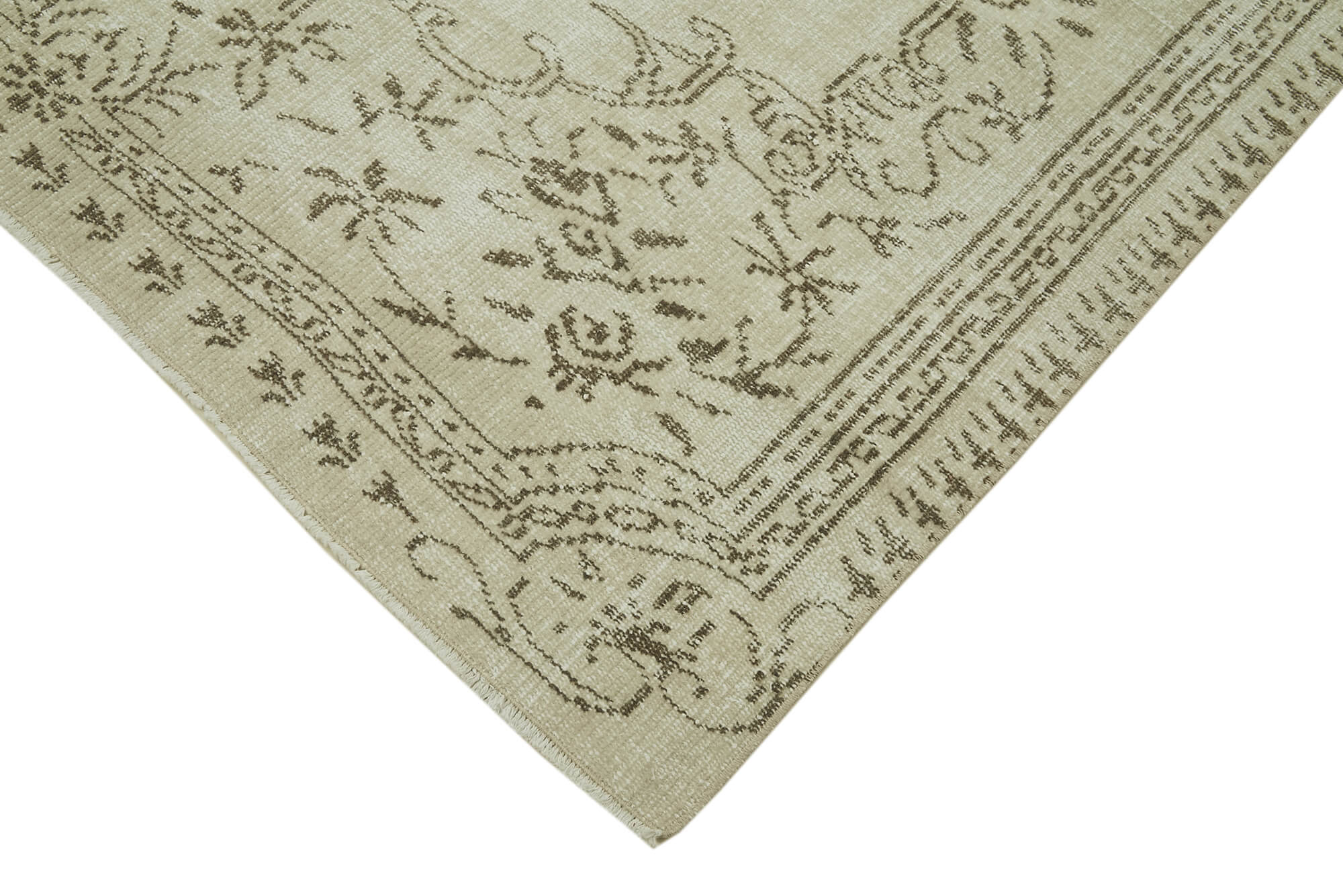Handmade Wool Area Rug – Vintage Cotton Rug, Neutral Beige, 5'8''x9'3''