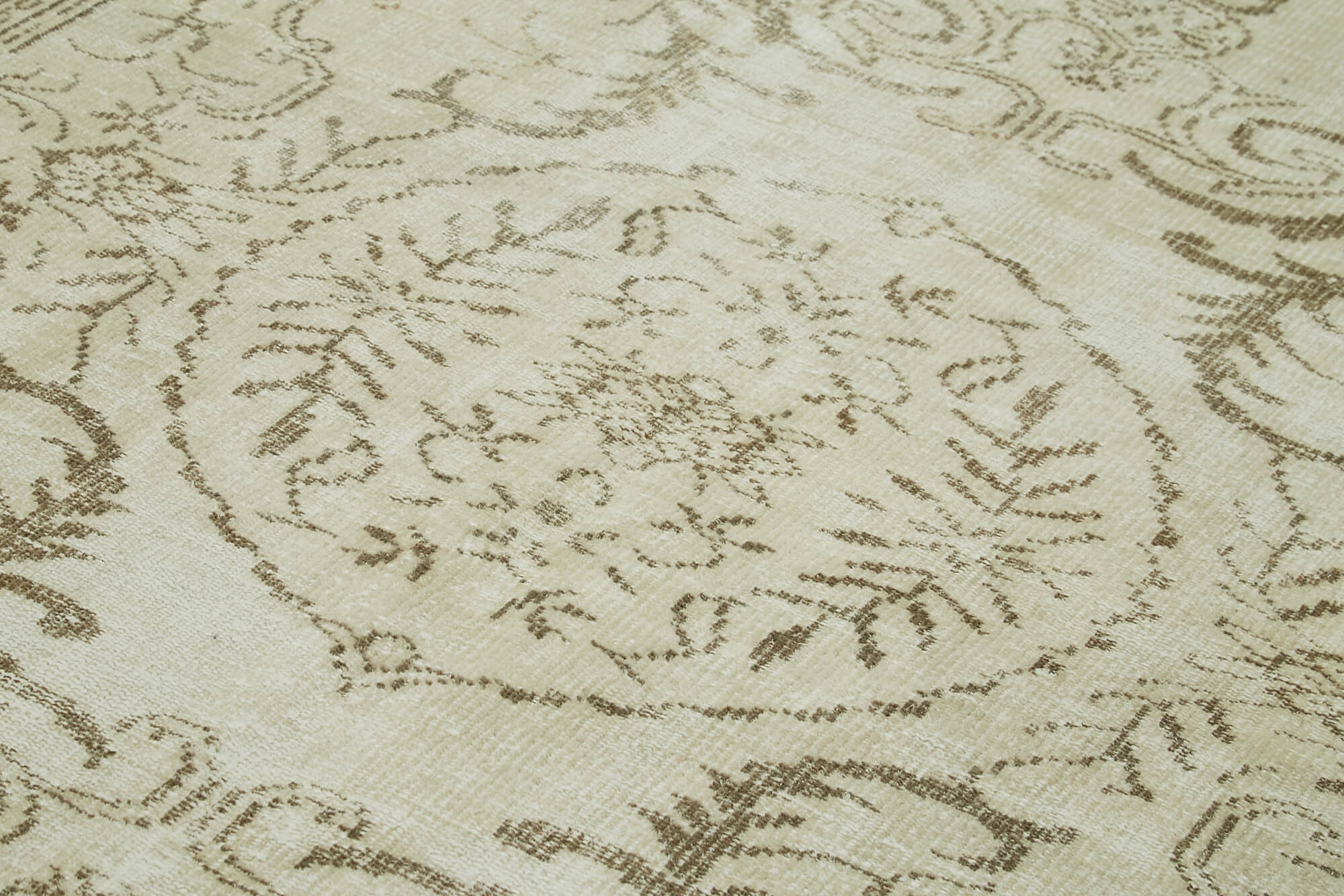 Handmade Wool Area Rug – Vintage Cotton Rug, Neutral Beige, 5'8''x9'3''