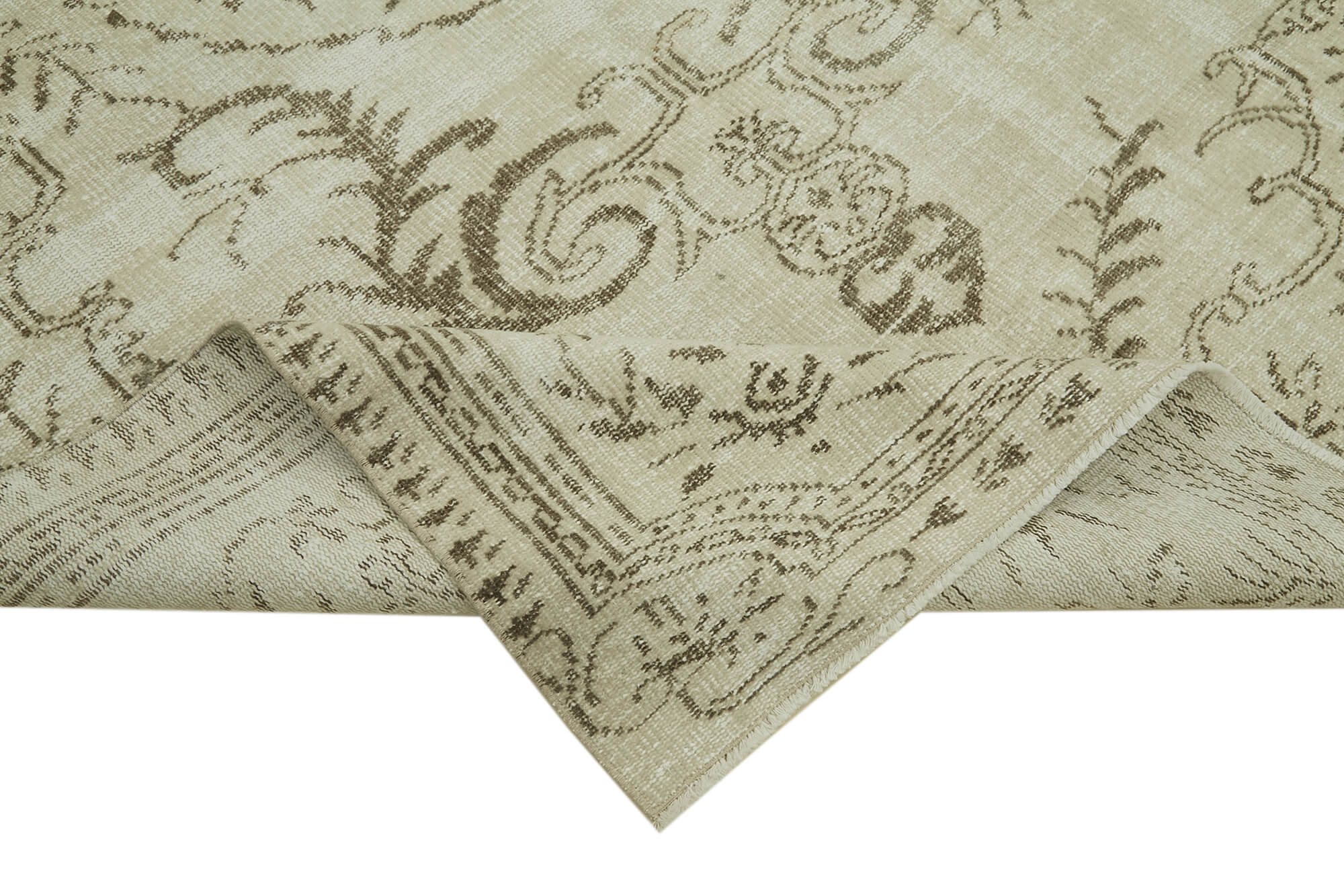 Handmade Wool Area Rug – Vintage Cotton Rug, Neutral Beige, 5'8''x9'3''