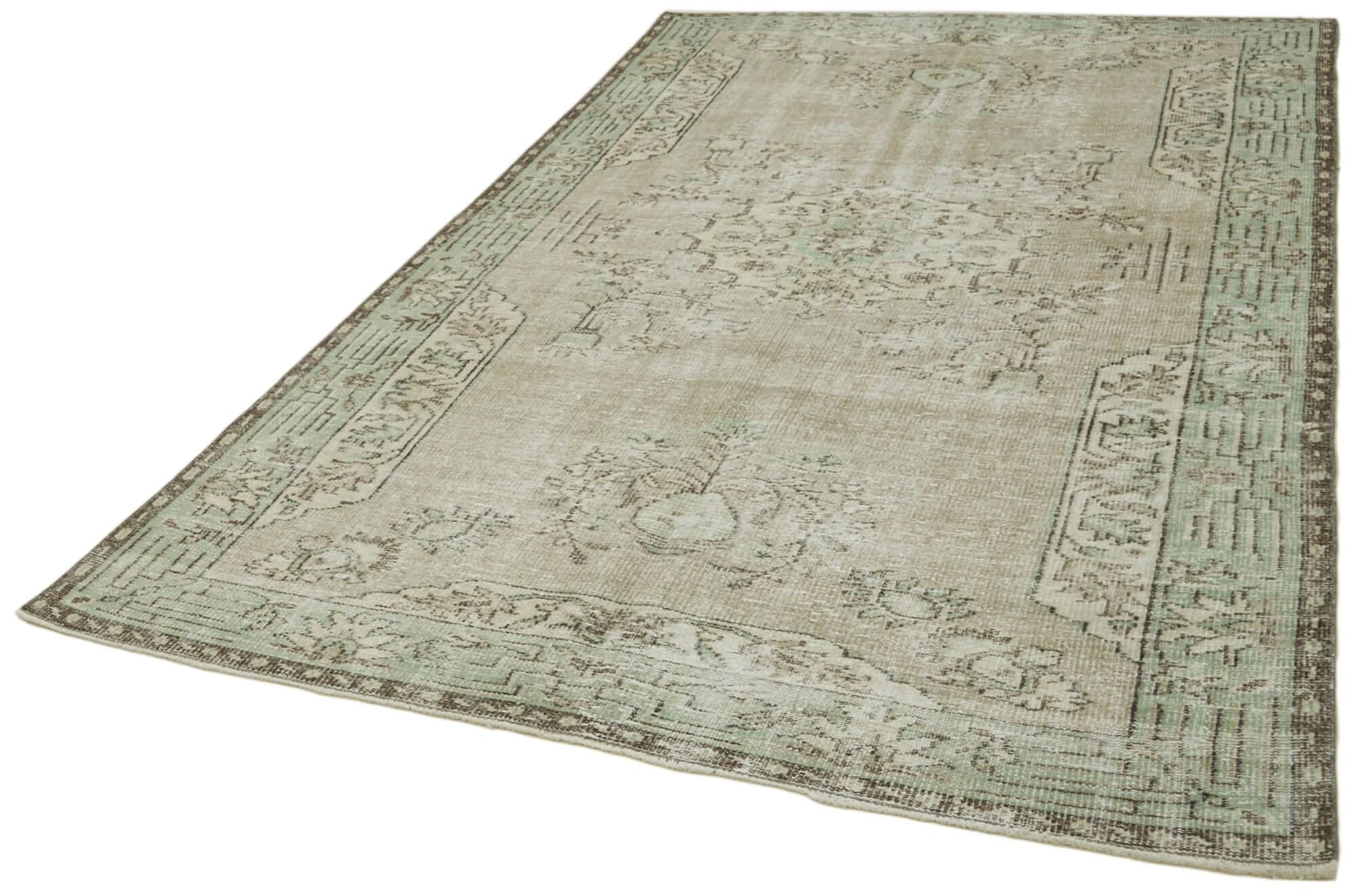 Handmade Wool Area Rug – Vintage Cotton Rug 5'9'' x 9'2'' Beige Boho Style