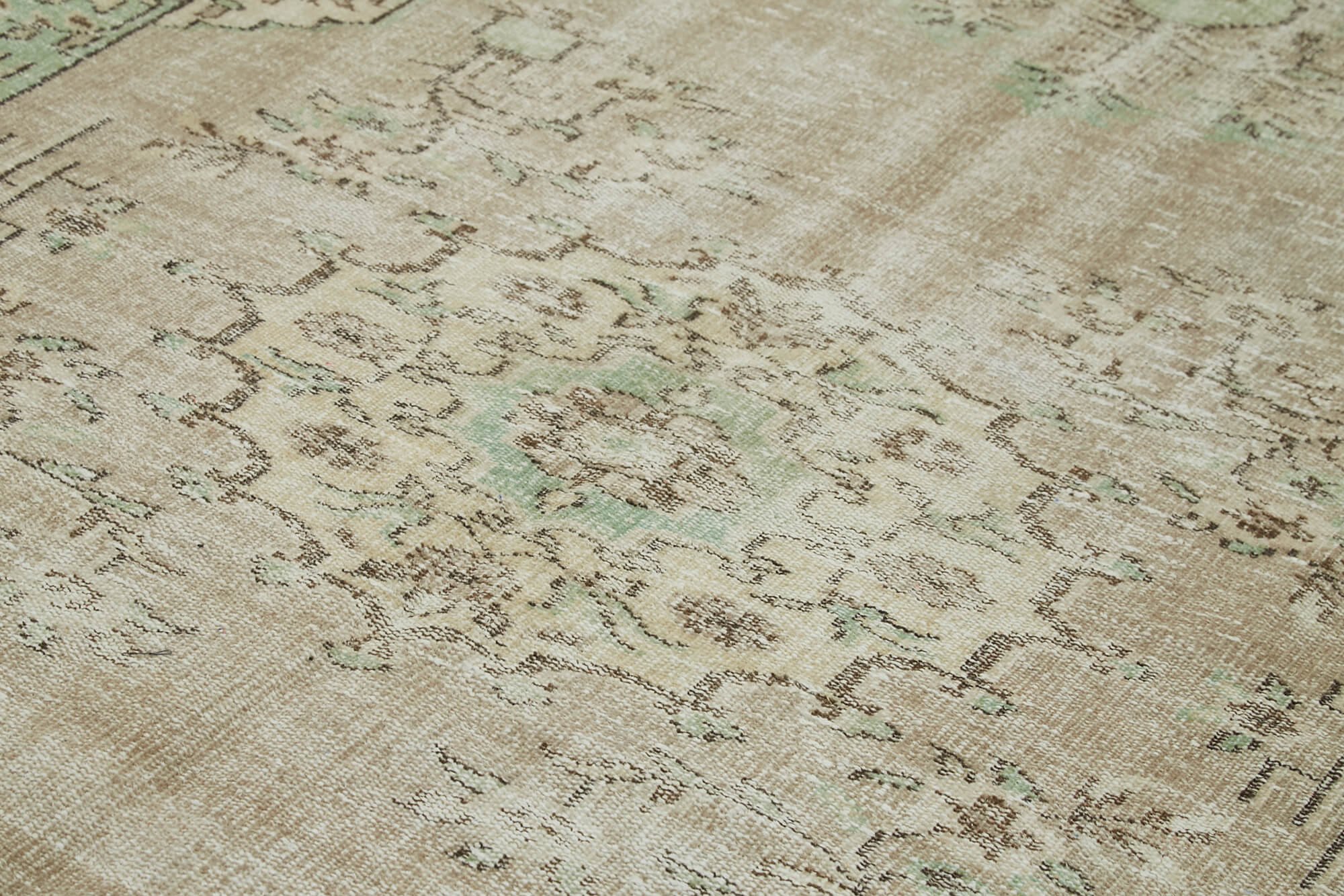 Handmade Wool Area Rug – Vintage Cotton Rug 5'9'' x 9'2'' Beige Boho Style
