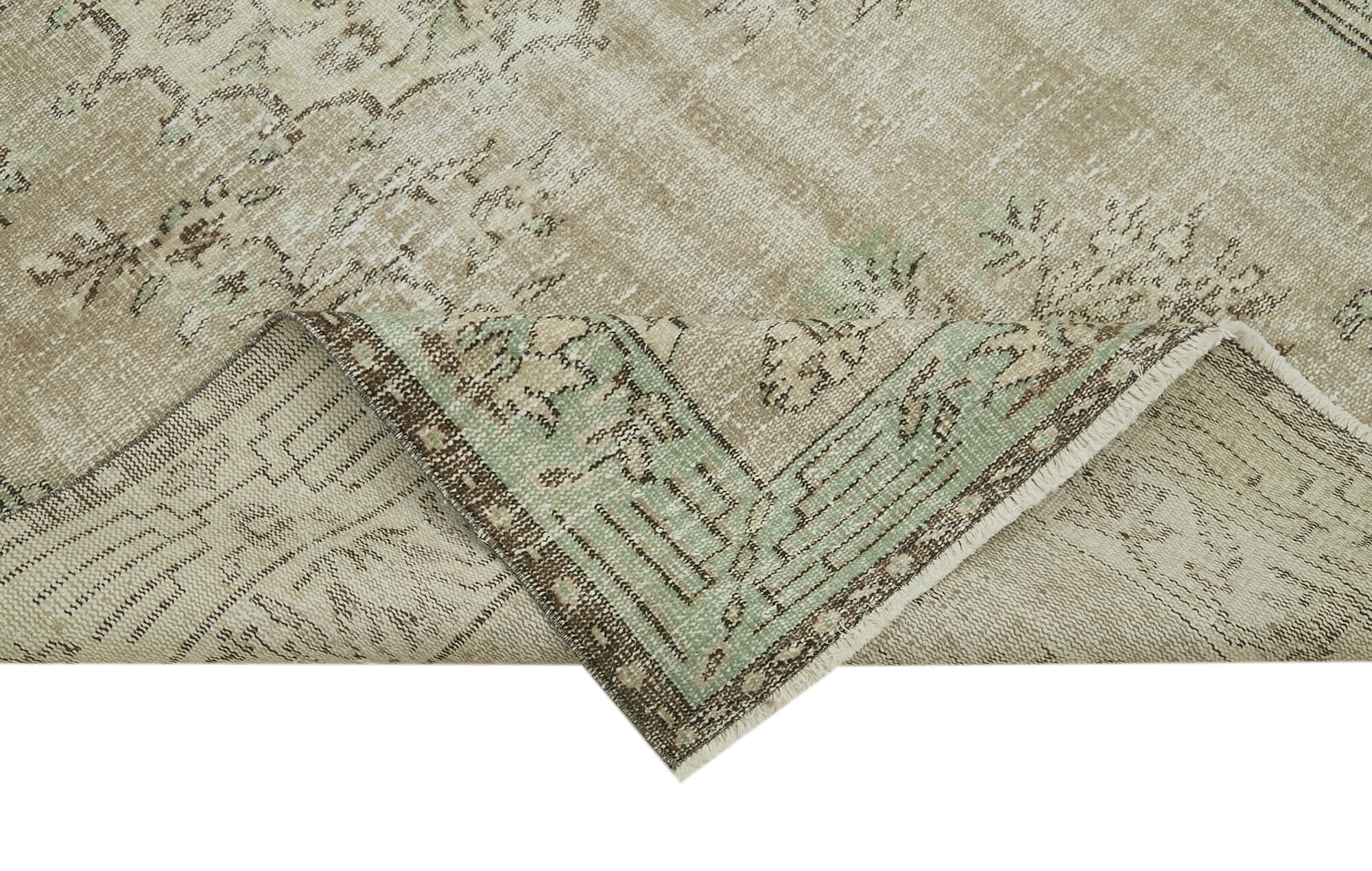 Handmade Wool Area Rug – Vintage Cotton Rug 5'9'' x 9'2'' Beige Boho Style