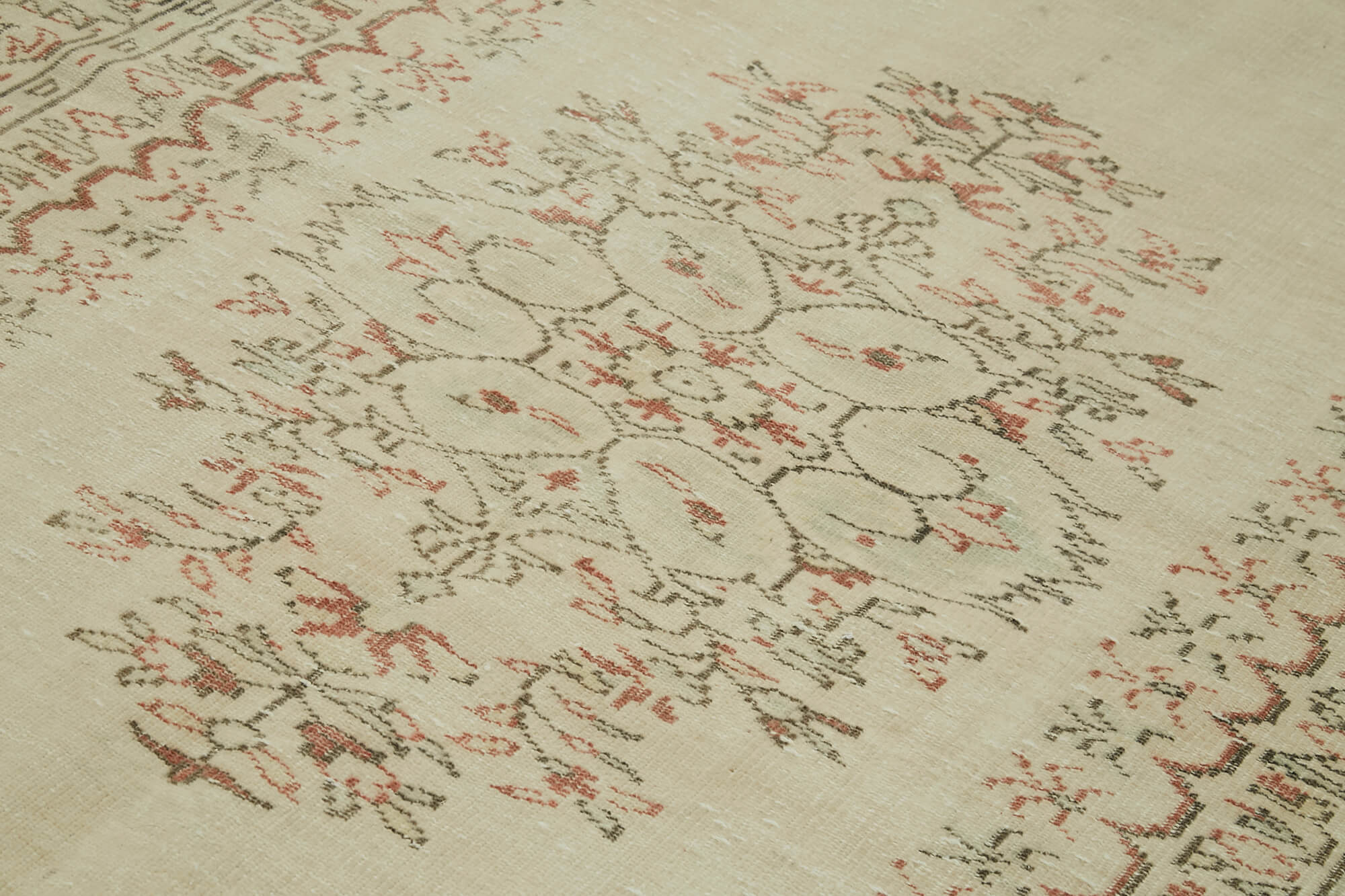 Handmade Wool Area Rug – Vintage Cotton Rug 6'1''x9'1'' Beige Neutral Color