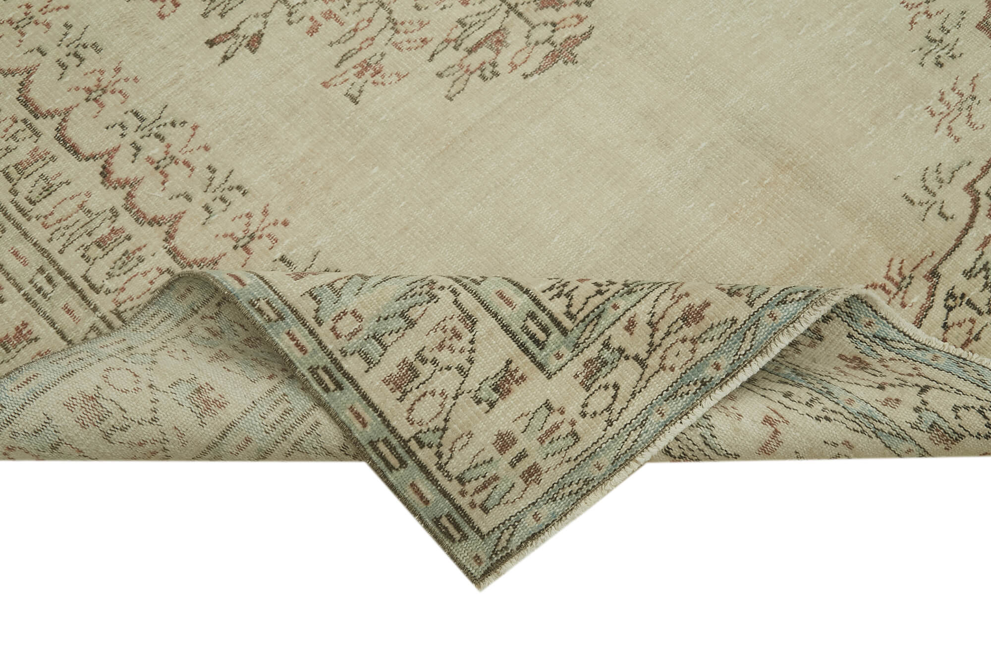 Handmade Wool Area Rug – Vintage Cotton Rug 6'1''x9'1'' Beige Neutral Color