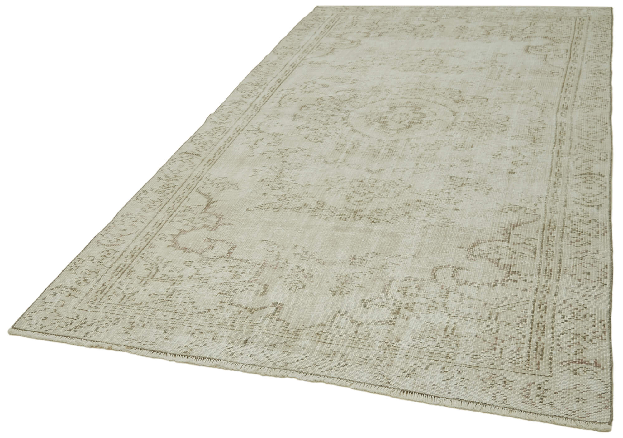Handmade Vintage Area Rug – Neutral Beige Wool Cotton Carpet 5'4''x9'4''