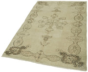 Handmade Wool Area Rug - Vintage Cotton Rug 4'2"x6'10" Beige Classic Decor
