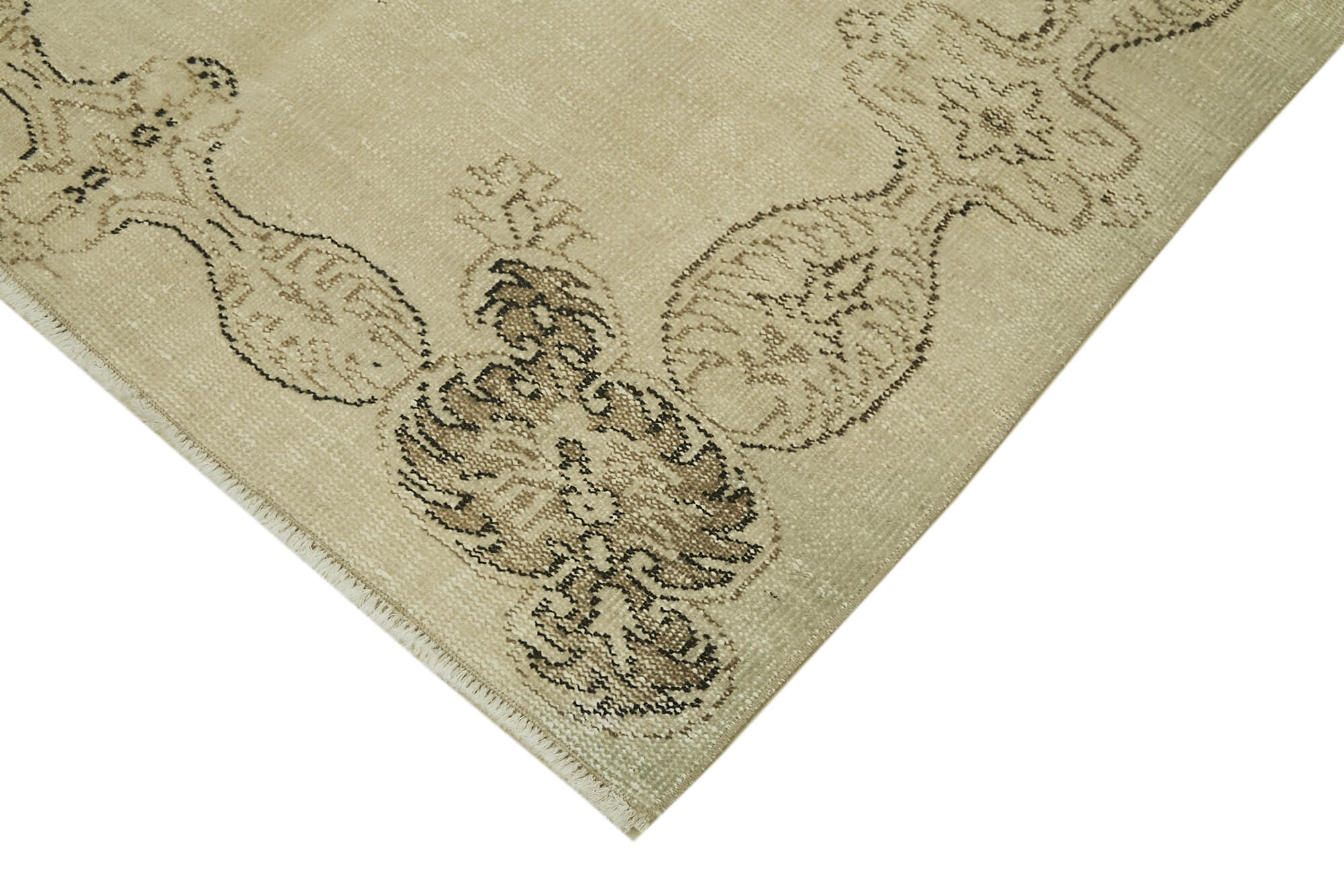 Handmade Wool Area Rug - Vintage Cotton Rug 4'2"x6'10" Beige Classic Decor