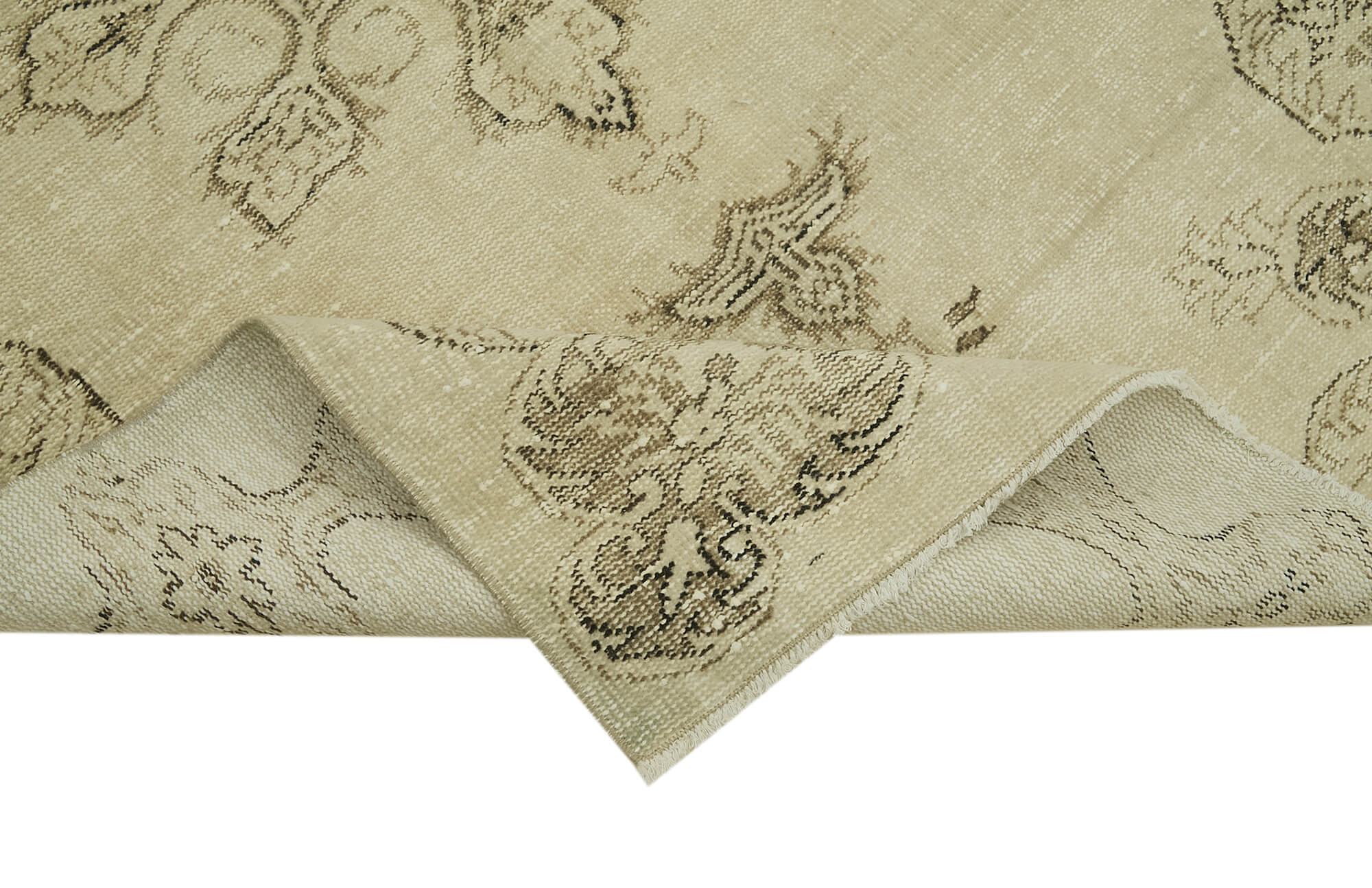 Handmade Wool Area Rug - Vintage Cotton Rug 4'2"x6'10" Beige Classic Decor