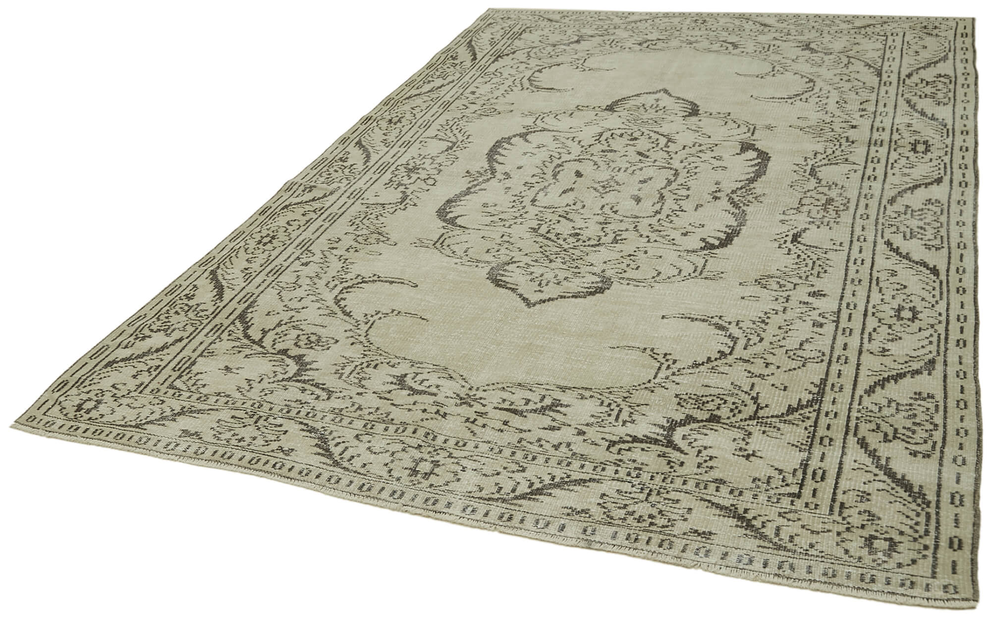 Handmade Wool Area Rug - Vintage Cotton Rug, Neutral Beige, Classic Turkish Design 6'5''x9'5''