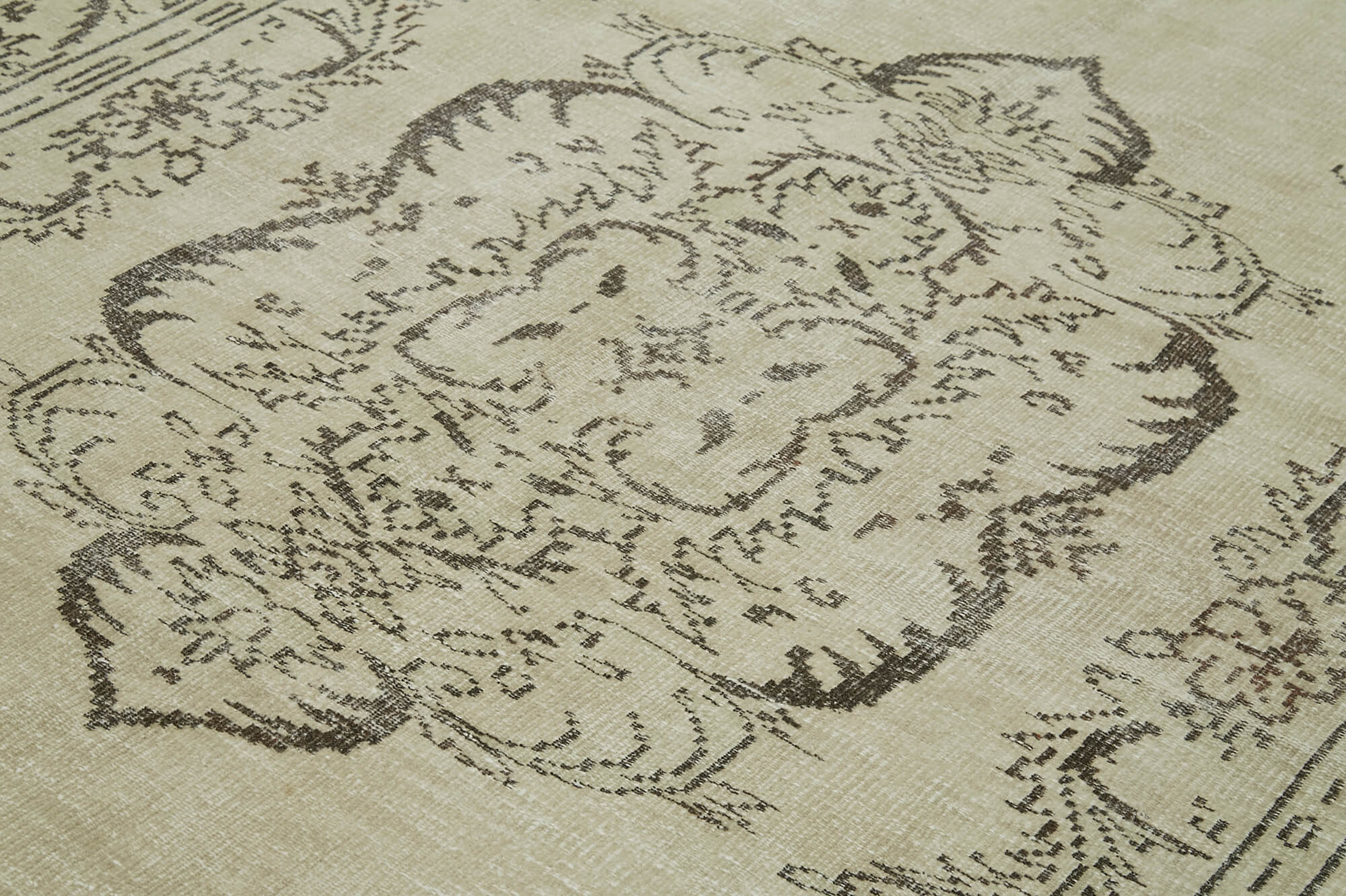 Handmade Wool Area Rug - Vintage Cotton Rug, Neutral Beige, Classic Turkish Design 6'5''x9'5''