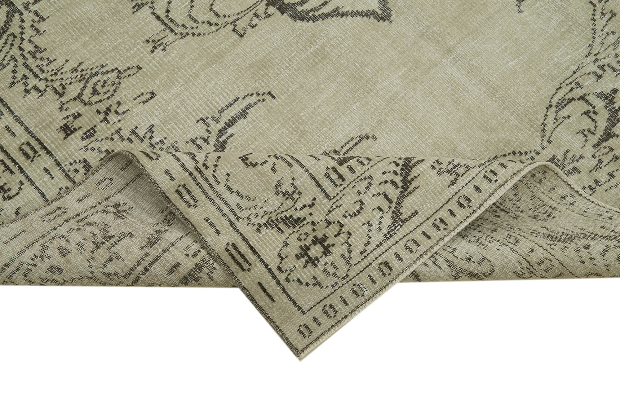 Handmade Wool Area Rug - Vintage Cotton Rug, Neutral Beige, Classic Turkish Design 6'5''x9'5''