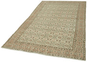 Handmade Vintage Area Rug – Beige Cotton Wool Blend, 5'0'' x 8'7'' Classic Mat