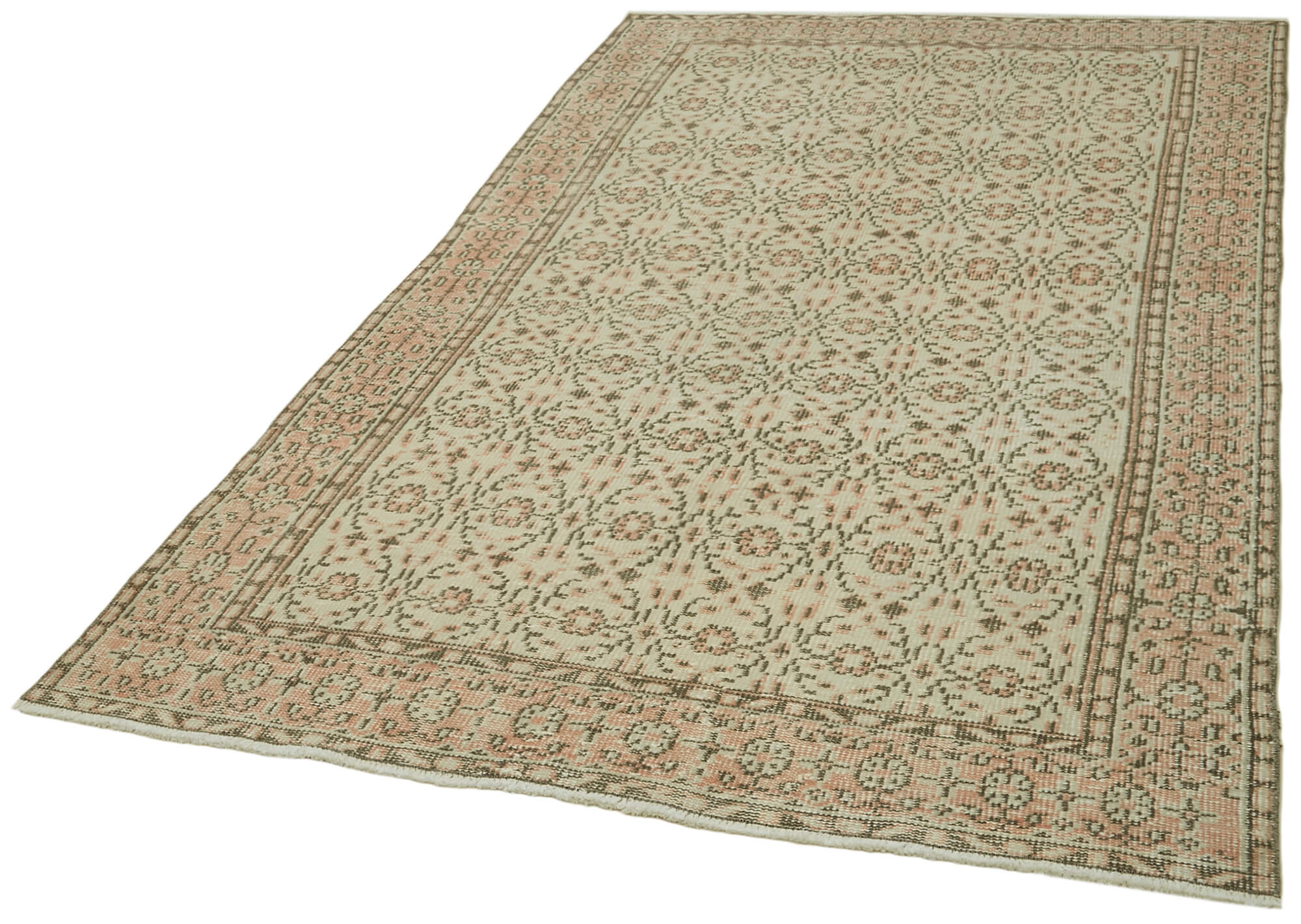 Handmade Vintage Area Rug – Beige Cotton Wool Blend, 5'0'' x 8'7'' Classic Mat