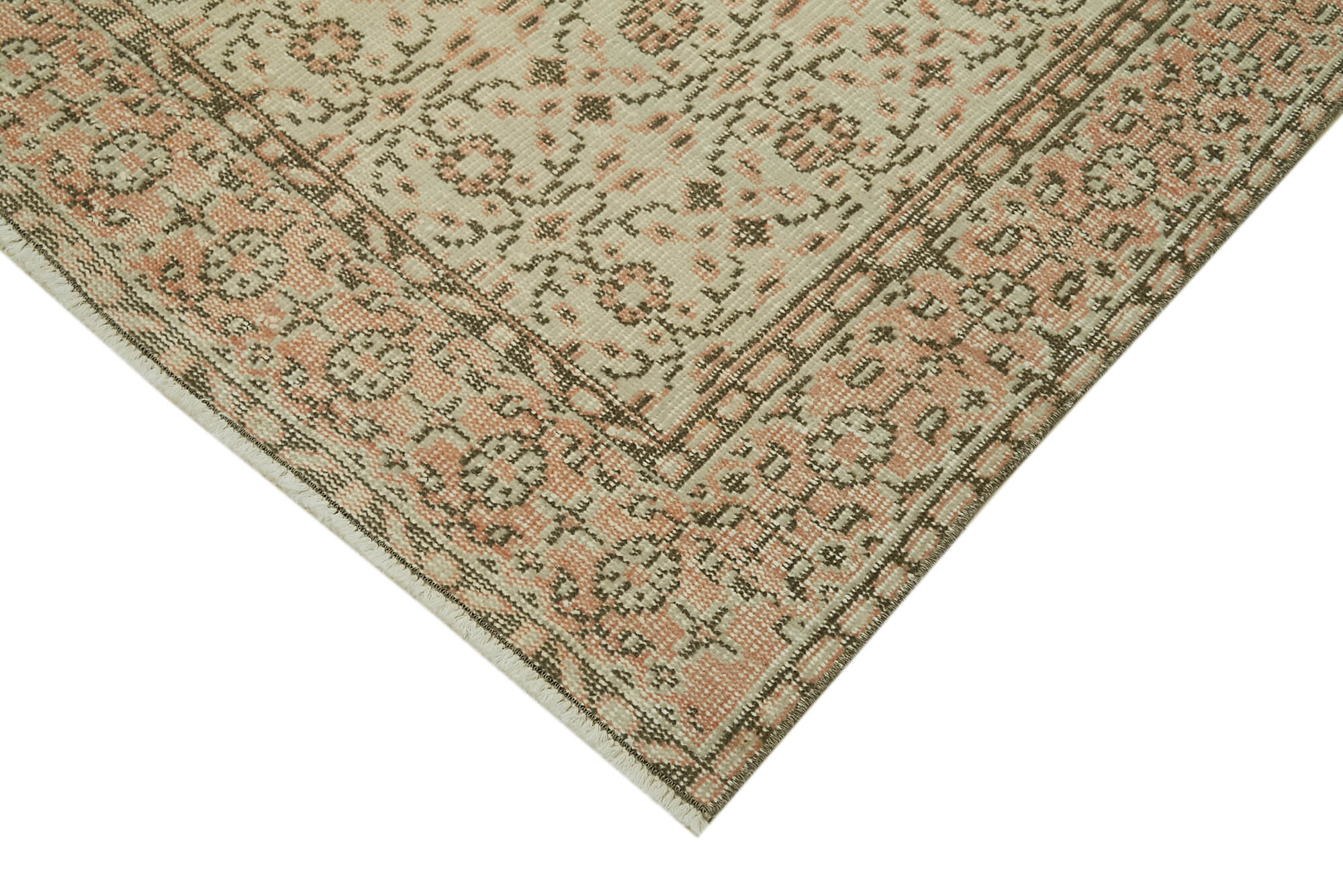 Handmade Vintage Area Rug – Beige Cotton Wool Blend, 5'0'' x 8'7'' Classic Mat