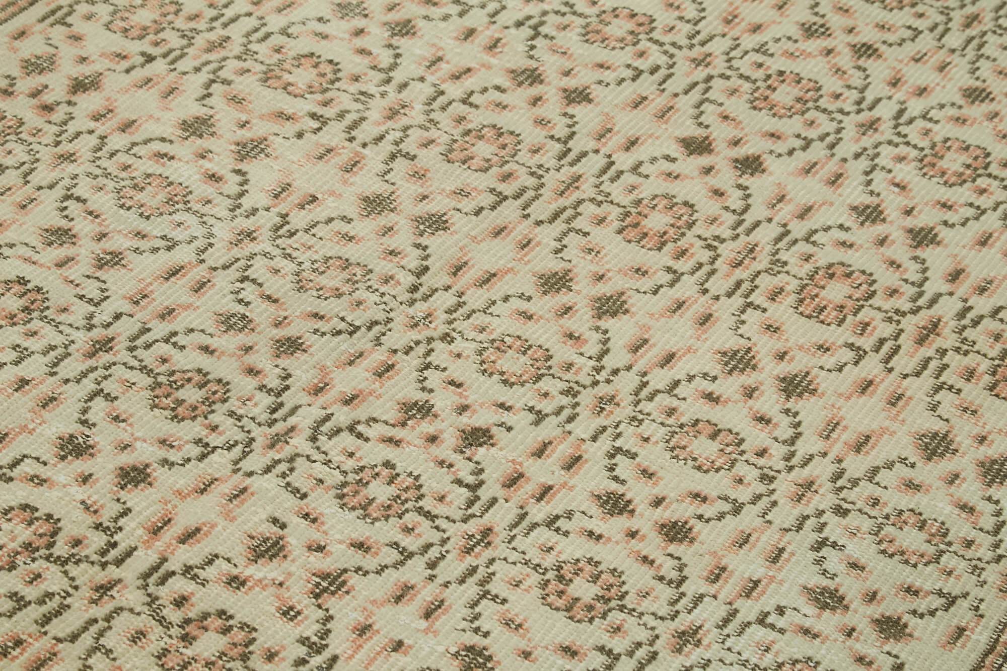 Handmade Vintage Area Rug – Beige Cotton Wool Blend, 5'0'' x 8'7'' Classic Mat