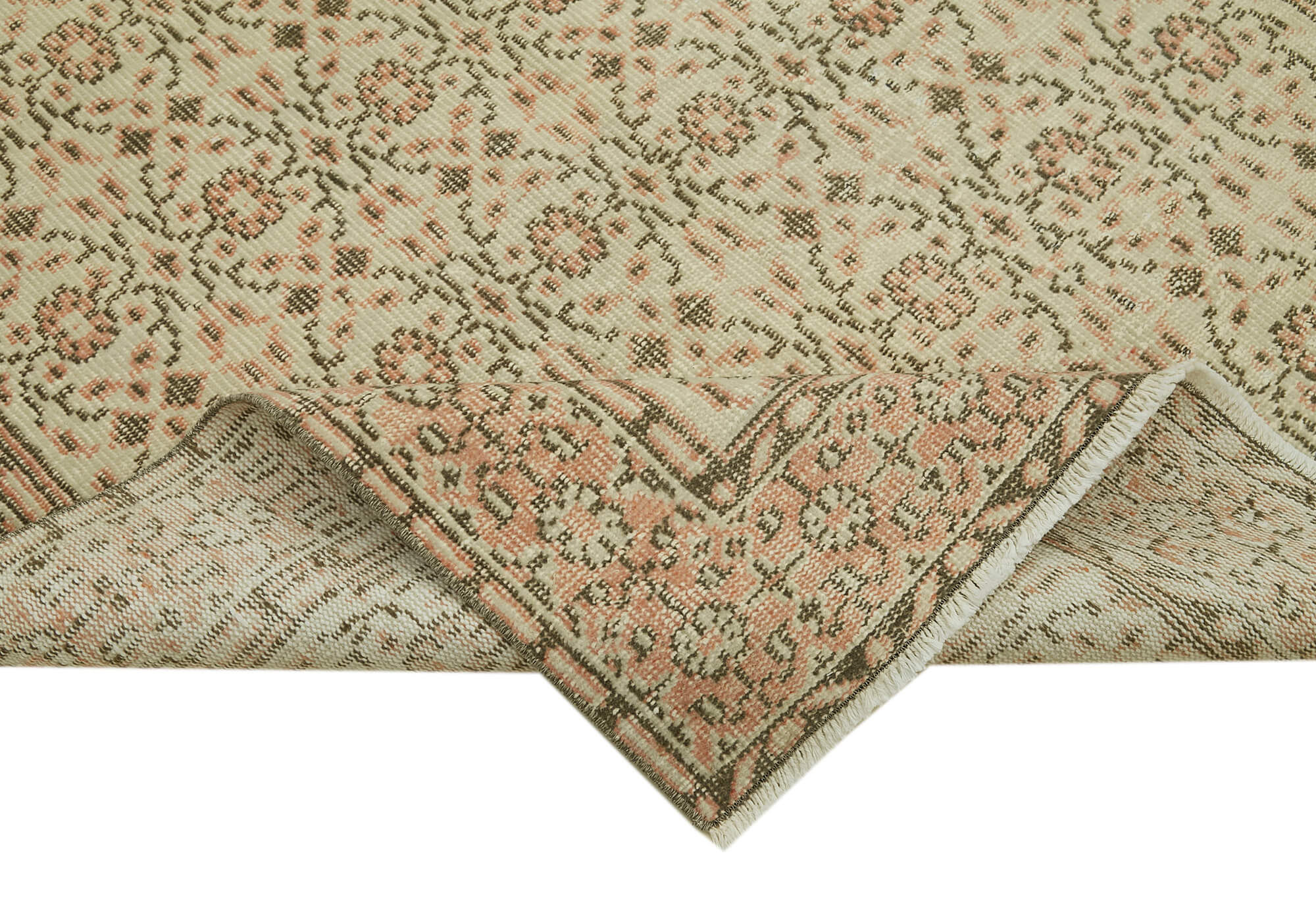 Handmade Vintage Area Rug – Beige Cotton Wool Blend, 5'0'' x 8'7'' Classic Mat