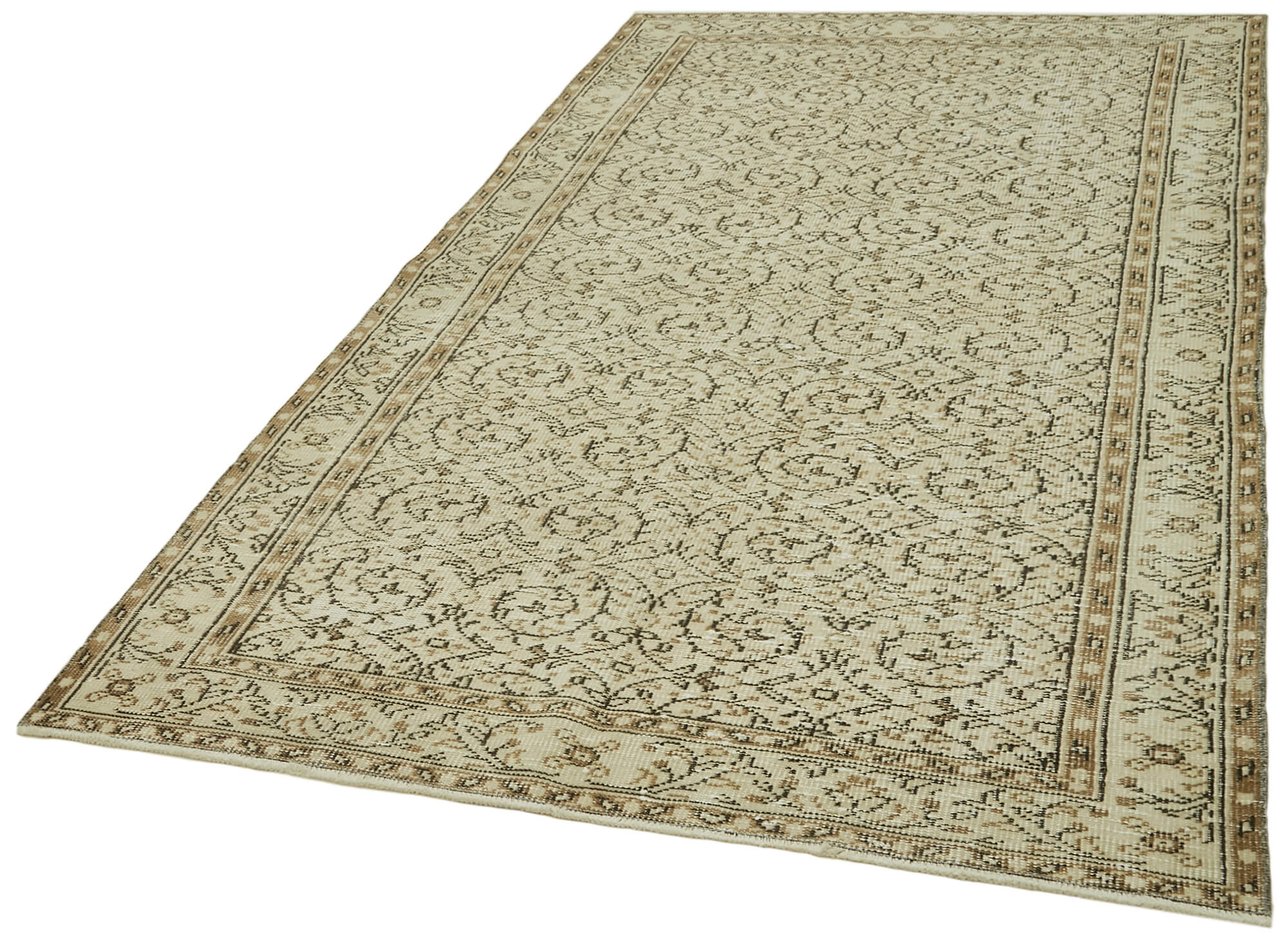 Handmade Wool Area Rug – Vintage Cotton Rug, Turkish Wool Carpet 4'11''x8'6'' Beige