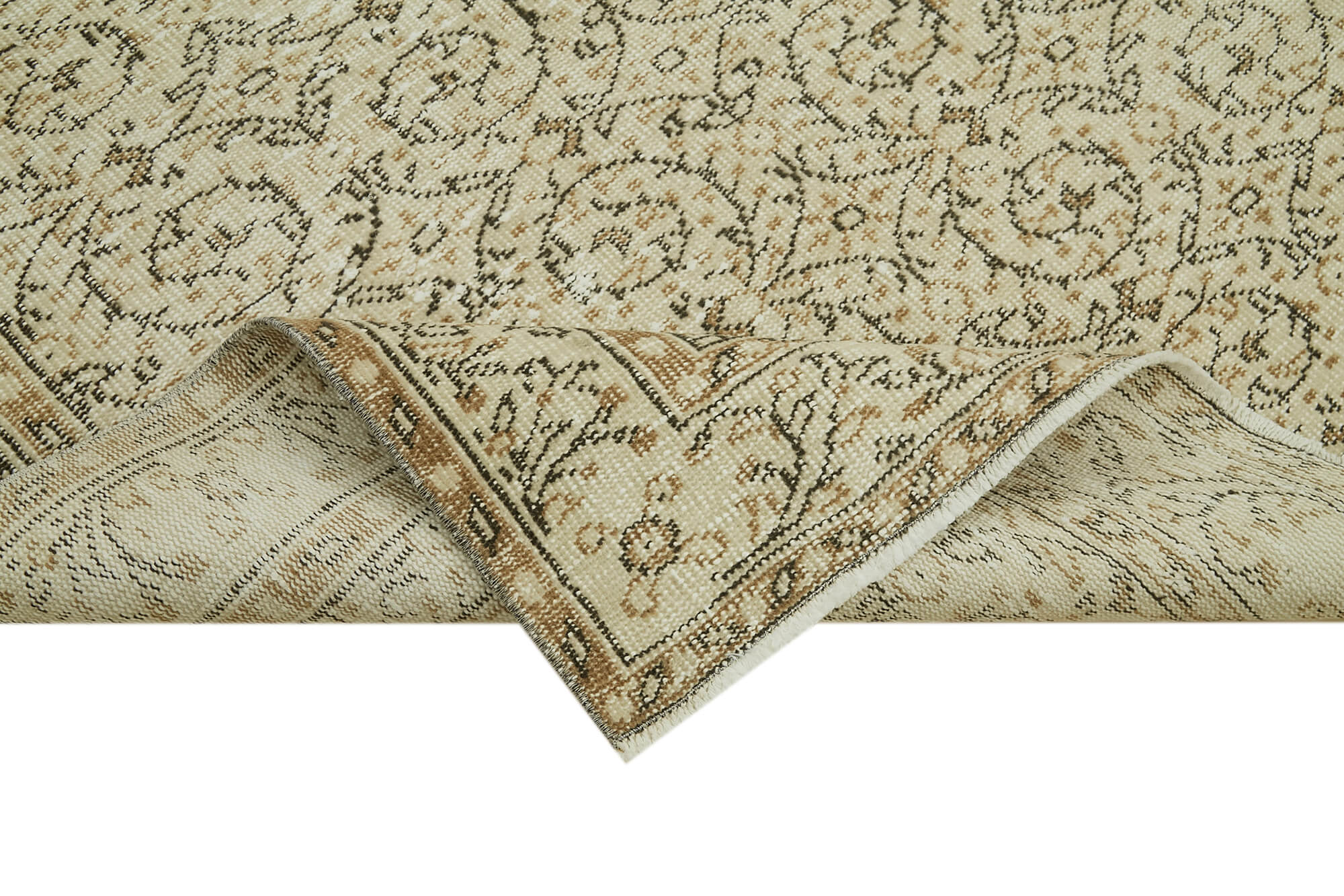 Handmade Wool Area Rug – Vintage Cotton Rug, Turkish Wool Carpet 4'11''x8'6'' Beige
