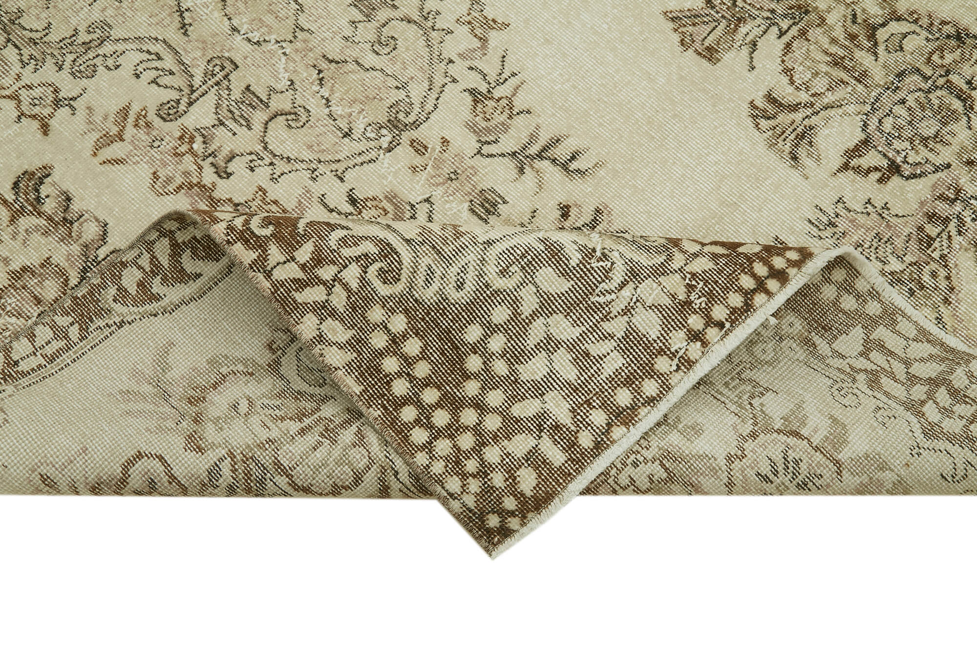 Vintage Cotton Wool Rug - Handmade Area Rug 5'2'' x 9'5'' Beige Carpet