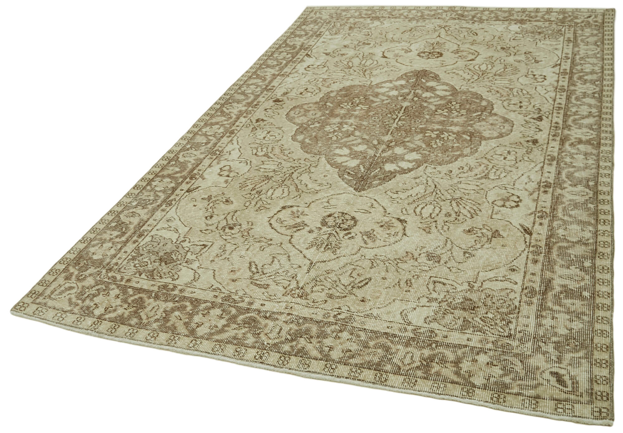 Handmade Wool Area Rug – Vintage Cotton Rug Beige Wool Carpet 5'5"x8'11"