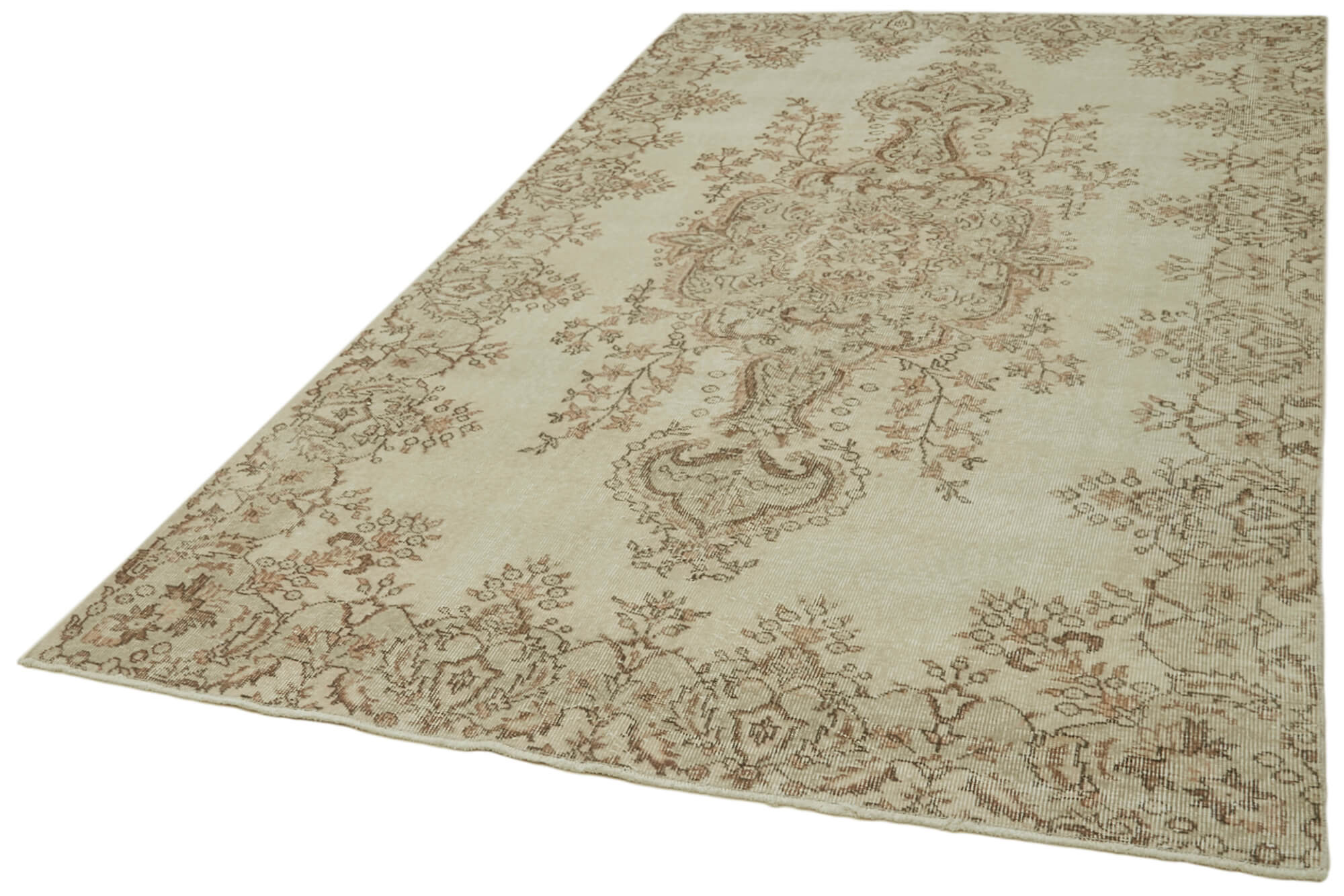 Handmade Wool Area Rug – Vintage Cotton Rug Beige 5'6''x9'9'' Durable Cotton Weave