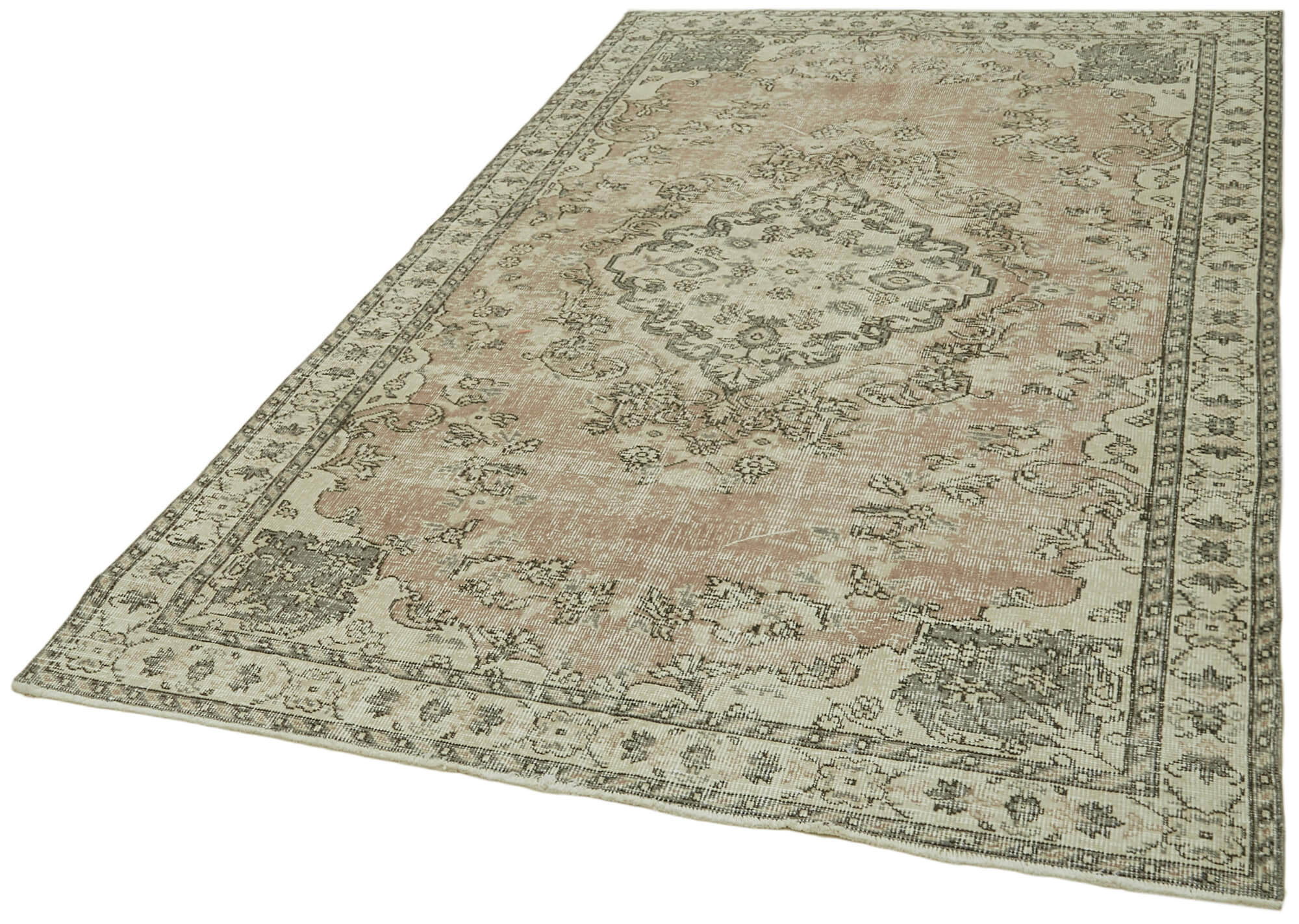 Handmade Wool Area Rug – Vintage Cotton Rug 5'2''x8'5'' | Neutral Beige Turkish Wool