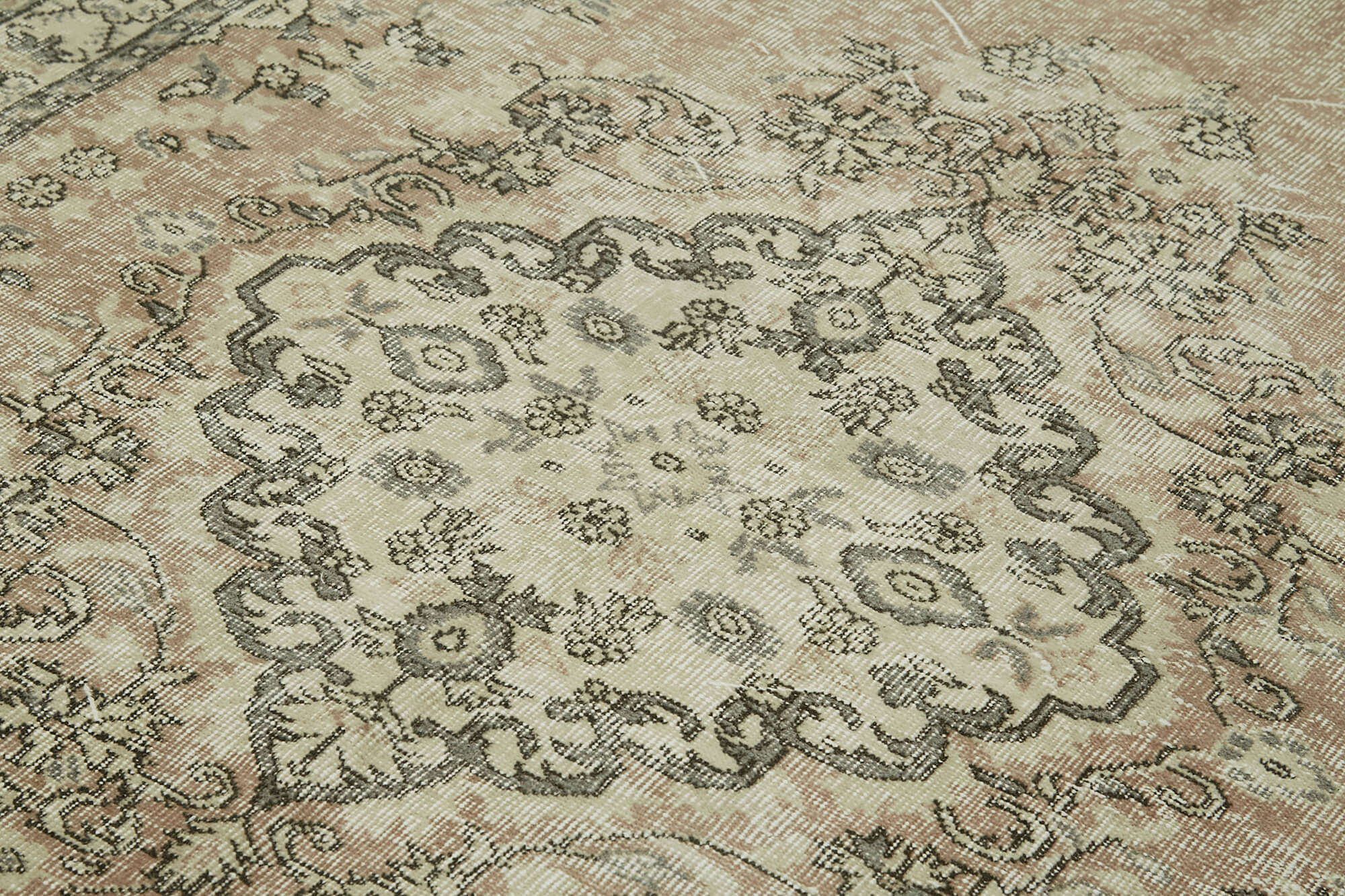 Handmade Wool Area Rug – Vintage Cotton Rug 5'2''x8'5'' | Neutral Beige Turkish Wool
