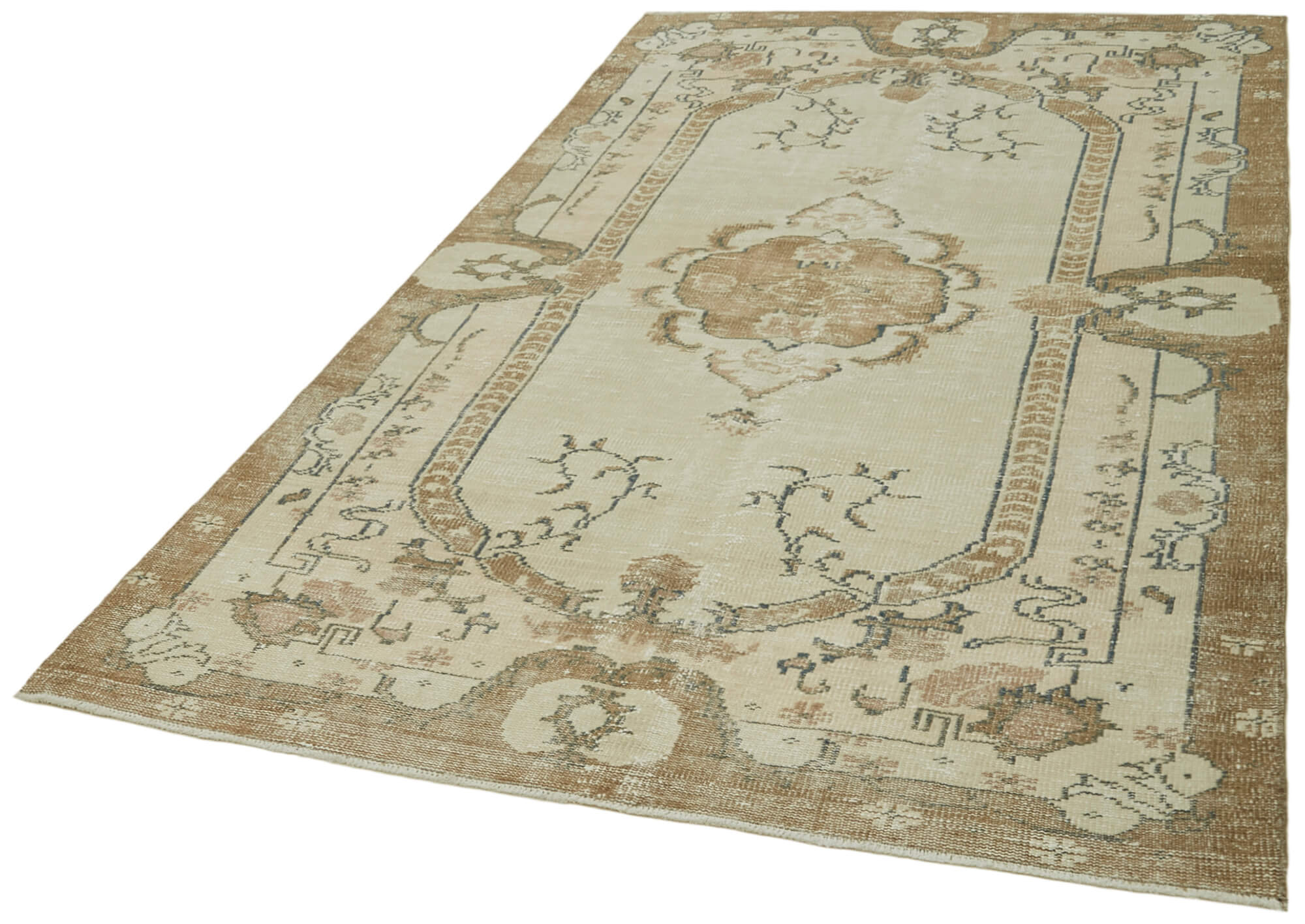Handmade Wool Area Rug – Vintage Cotton Rug 5'2''x8'11'' | Neutral Beige Turkish Wool