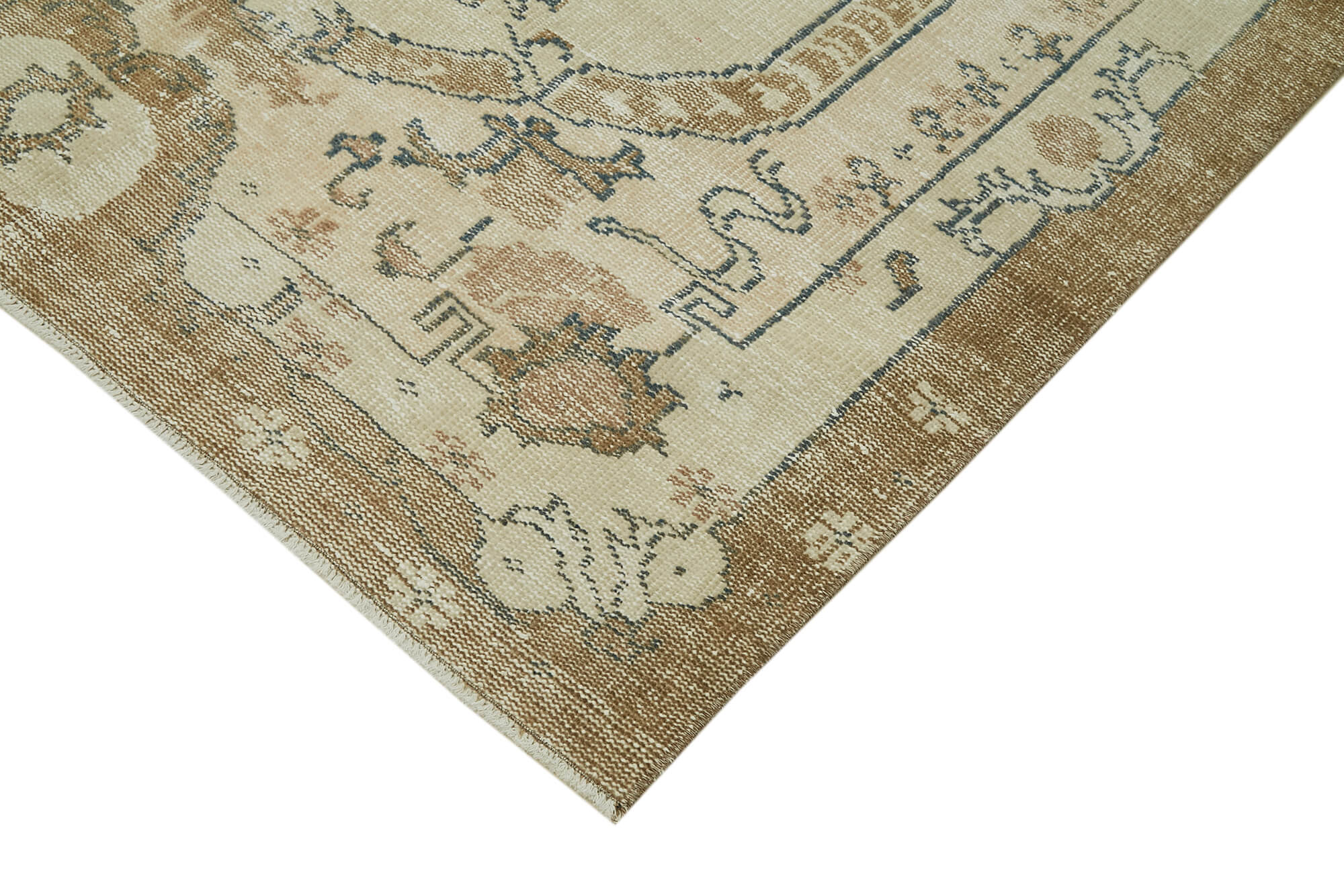 Handmade Wool Area Rug – Vintage Cotton Rug 5'2''x8'11'' | Neutral Beige Turkish Wool