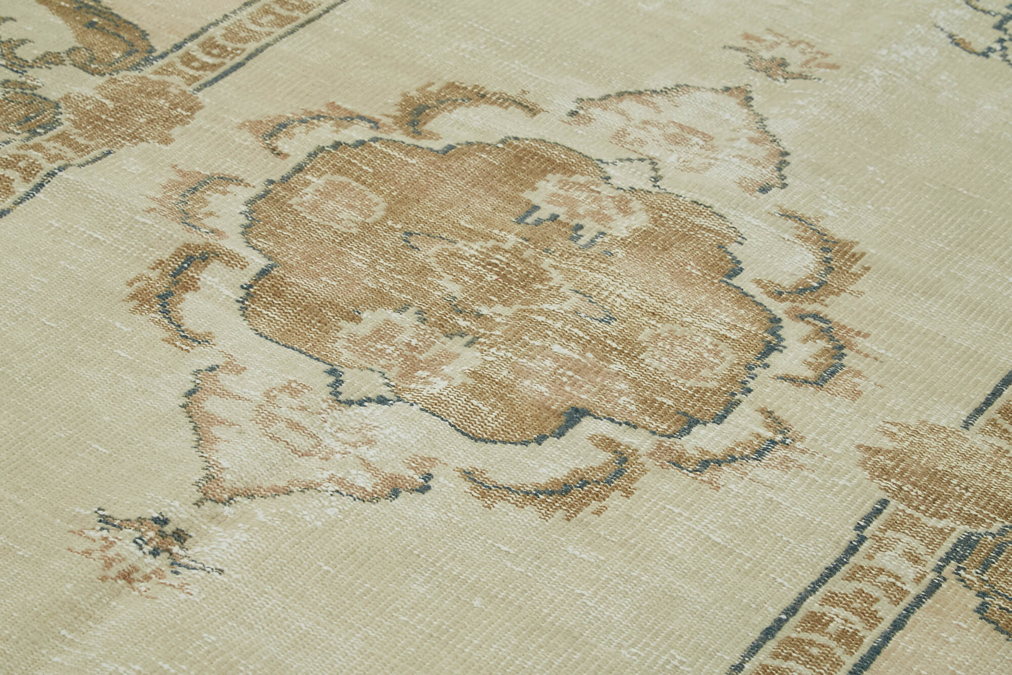 Handmade Wool Area Rug – Vintage Cotton Rug 5'2''x8'11'' | Neutral Beige Turkish Wool