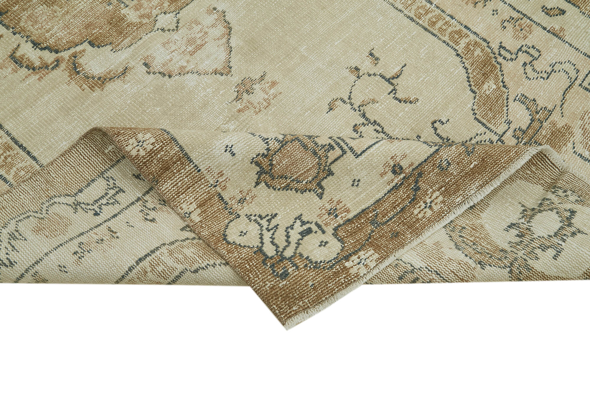 Handmade Wool Area Rug – Vintage Cotton Rug 5'2''x8'11'' | Neutral Beige Turkish Wool