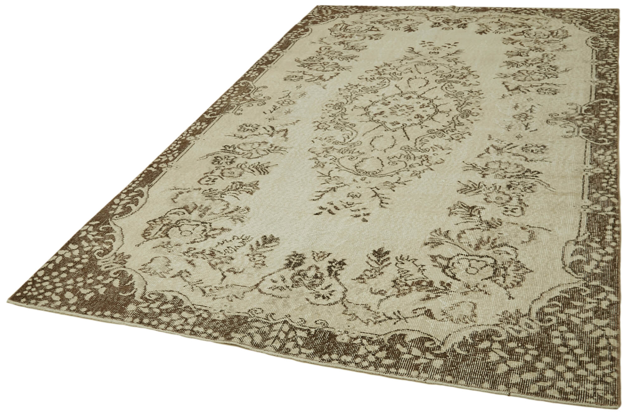 Handmade Wool Area Rug – Vintage Cotton Rug, Beige Wool Carpet 5'9''x9'6''